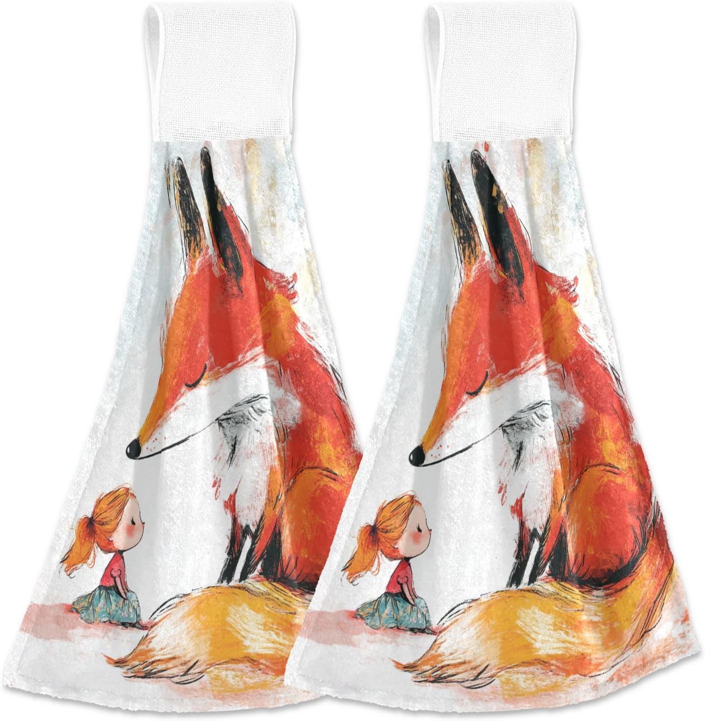 Chubby Fox Hand Towels with Hook Loop for Kids