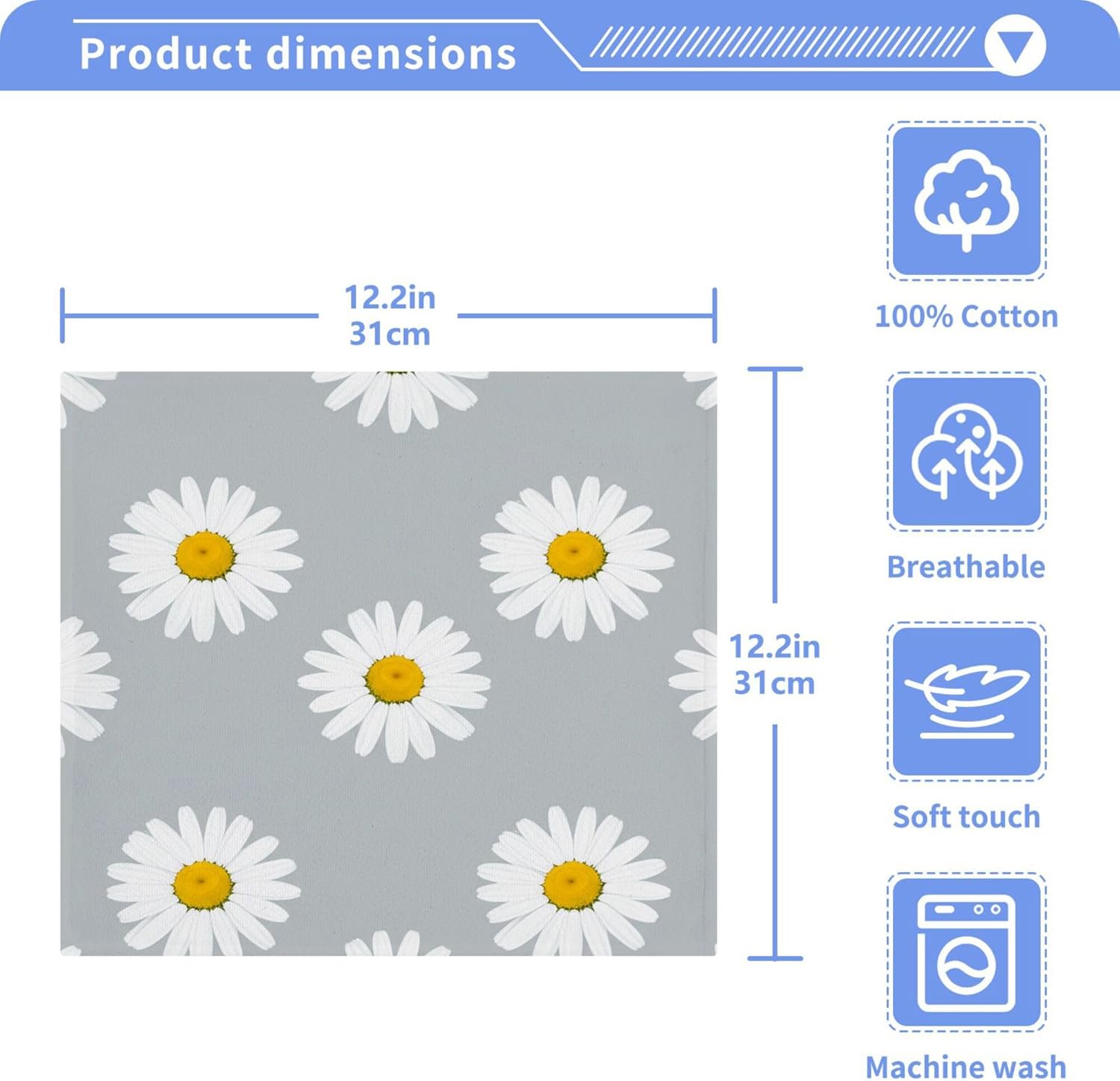 White Daisy-Shaped Pure Cotton Washcloths Set 2-Piece Reusable Face Towels