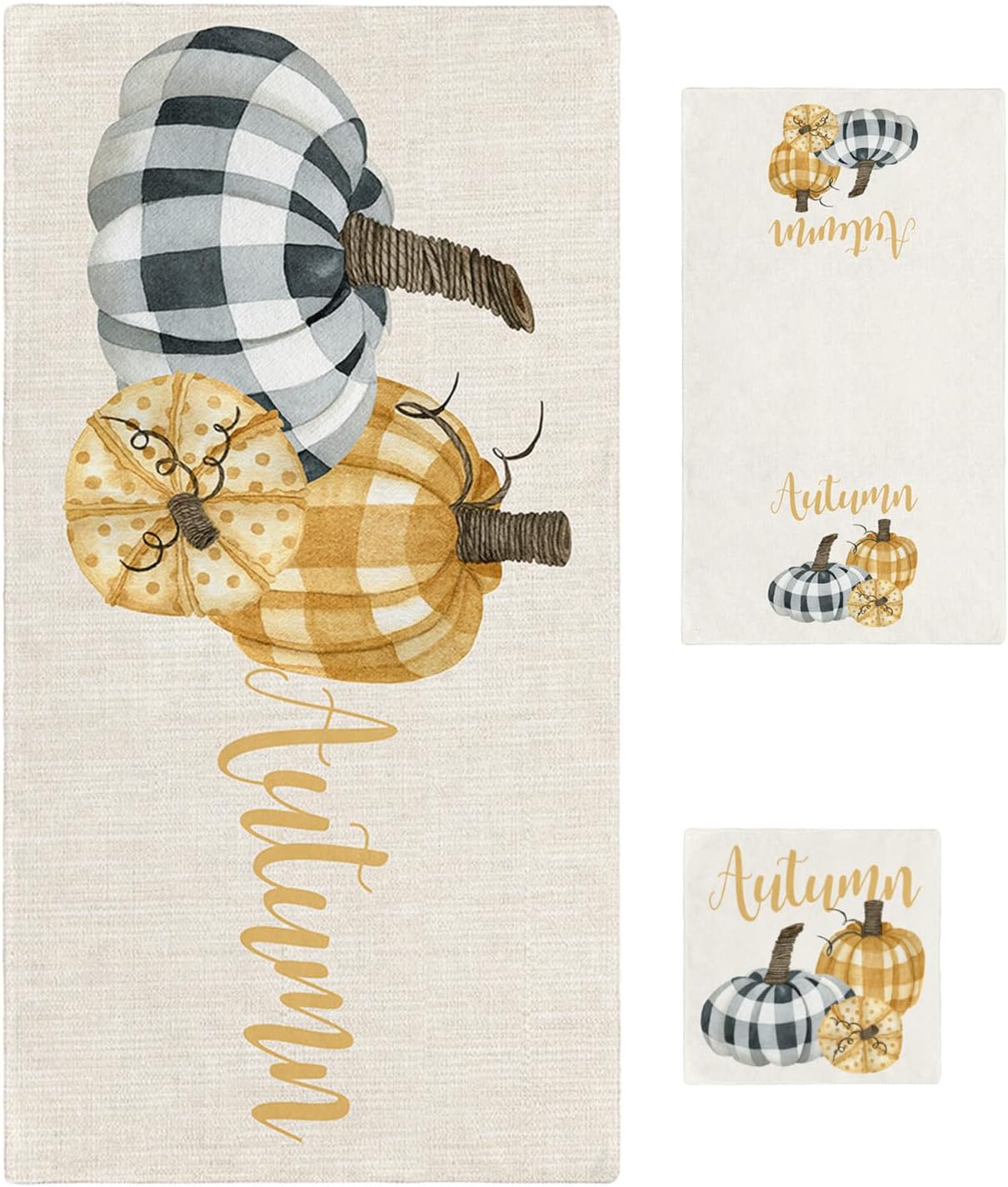 Fall pumpkin towel set with plaid leopard texture