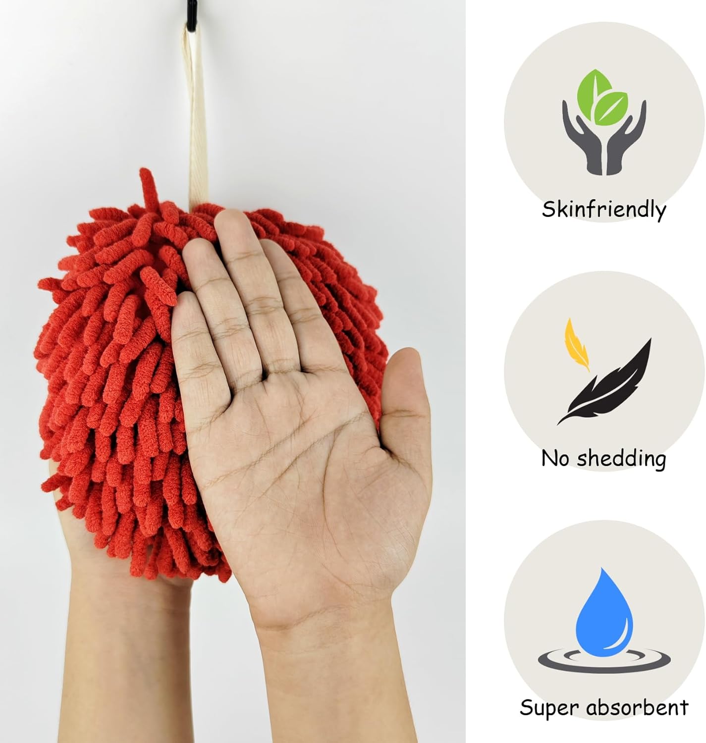 Fuzzy Ball Hand Towel 2-Pack Chenille Towels for Bathroom and Kitchen