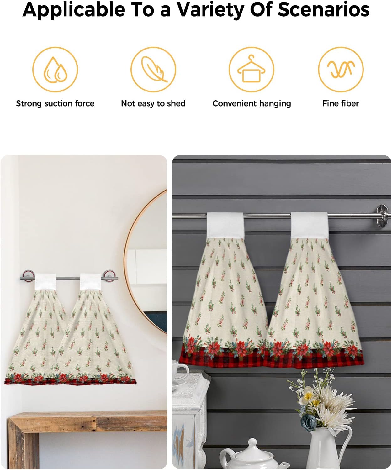 Chucoco Hanging Tie Towel 1-Piece kitchen hand towel Reusable Red Christmas