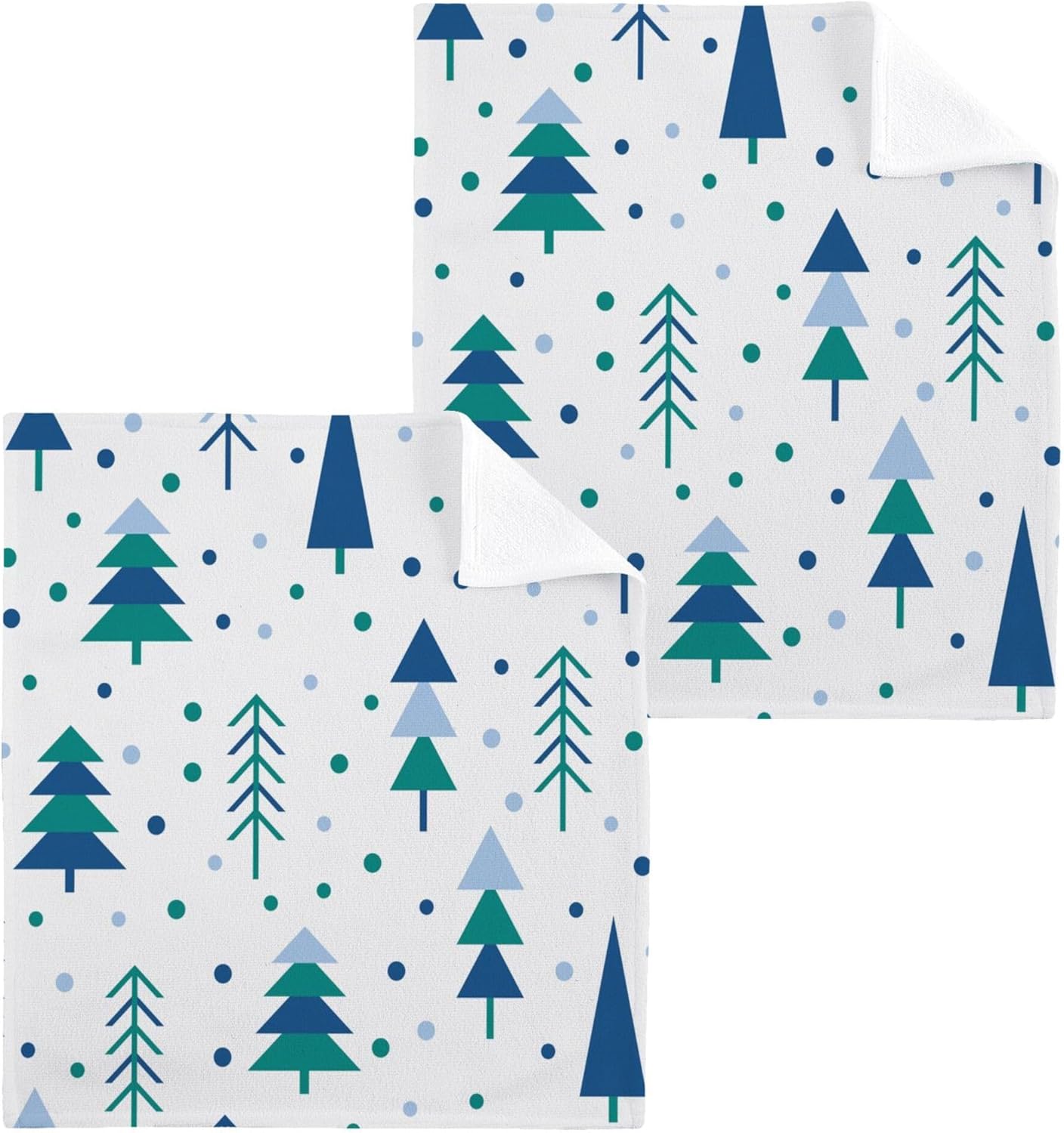 Xigua Christmas Trees Washcloths Set of 2 12x12 Inch