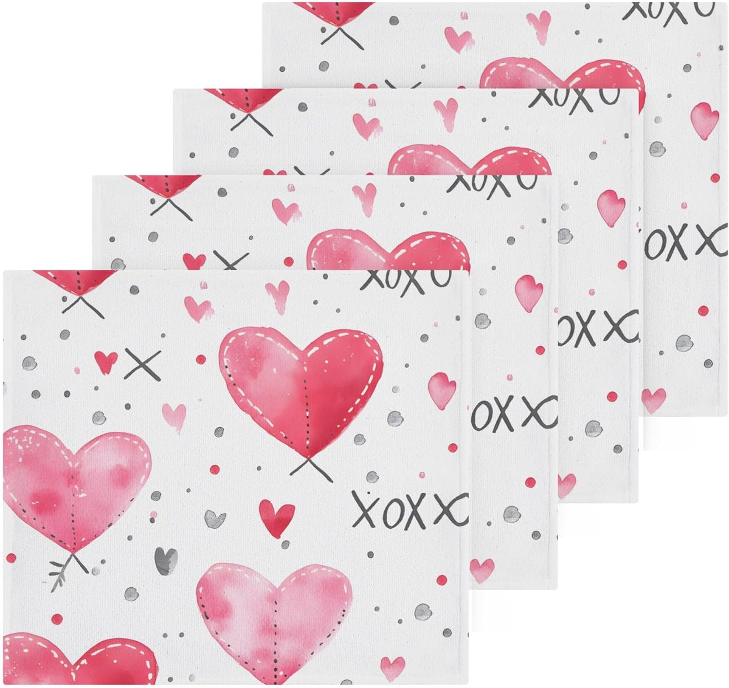 Xigua Valentines Day Hearts Washcloths Set of 2 - 12x12 Inch