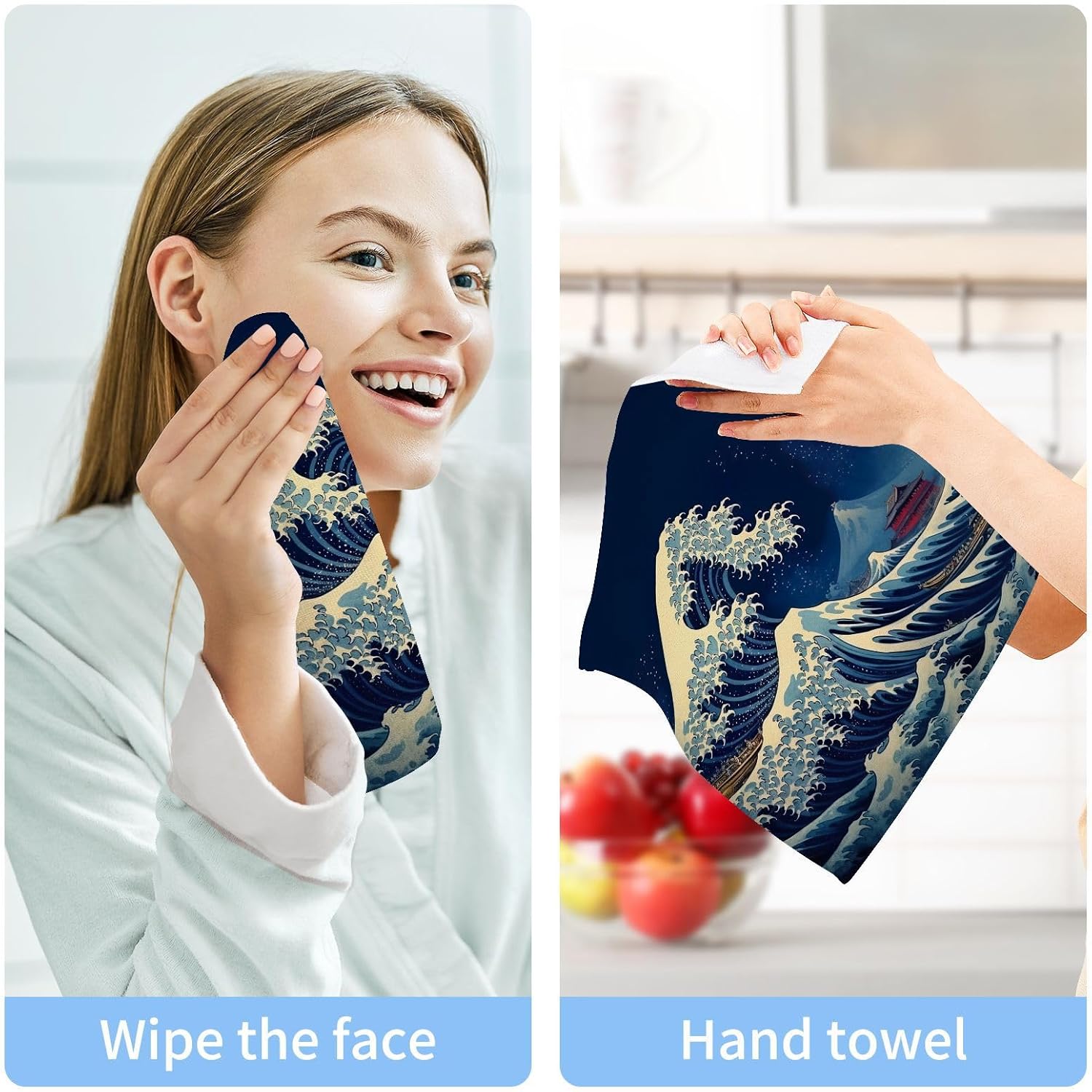 YETTASBIN Sea Waves Washcloths 2 Pack