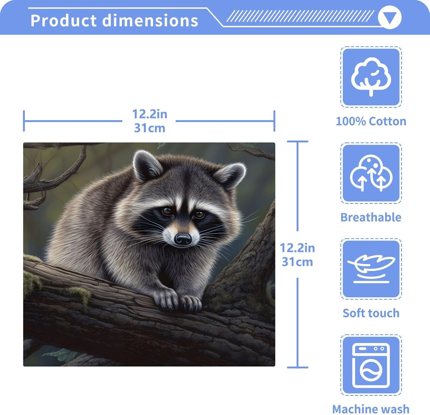 4-Pack Washcloth Pure Cotton Raccoon Tree Boho Vibes Face Towel Travel Use