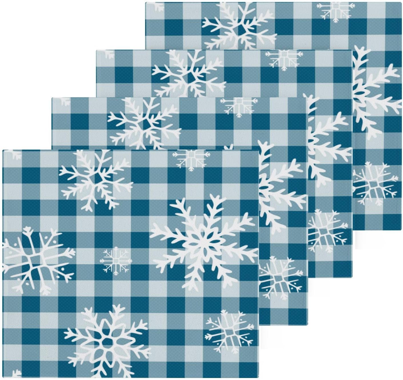 YETTASBIN Blue Snowflake Plaid Washcloths 2 Pack