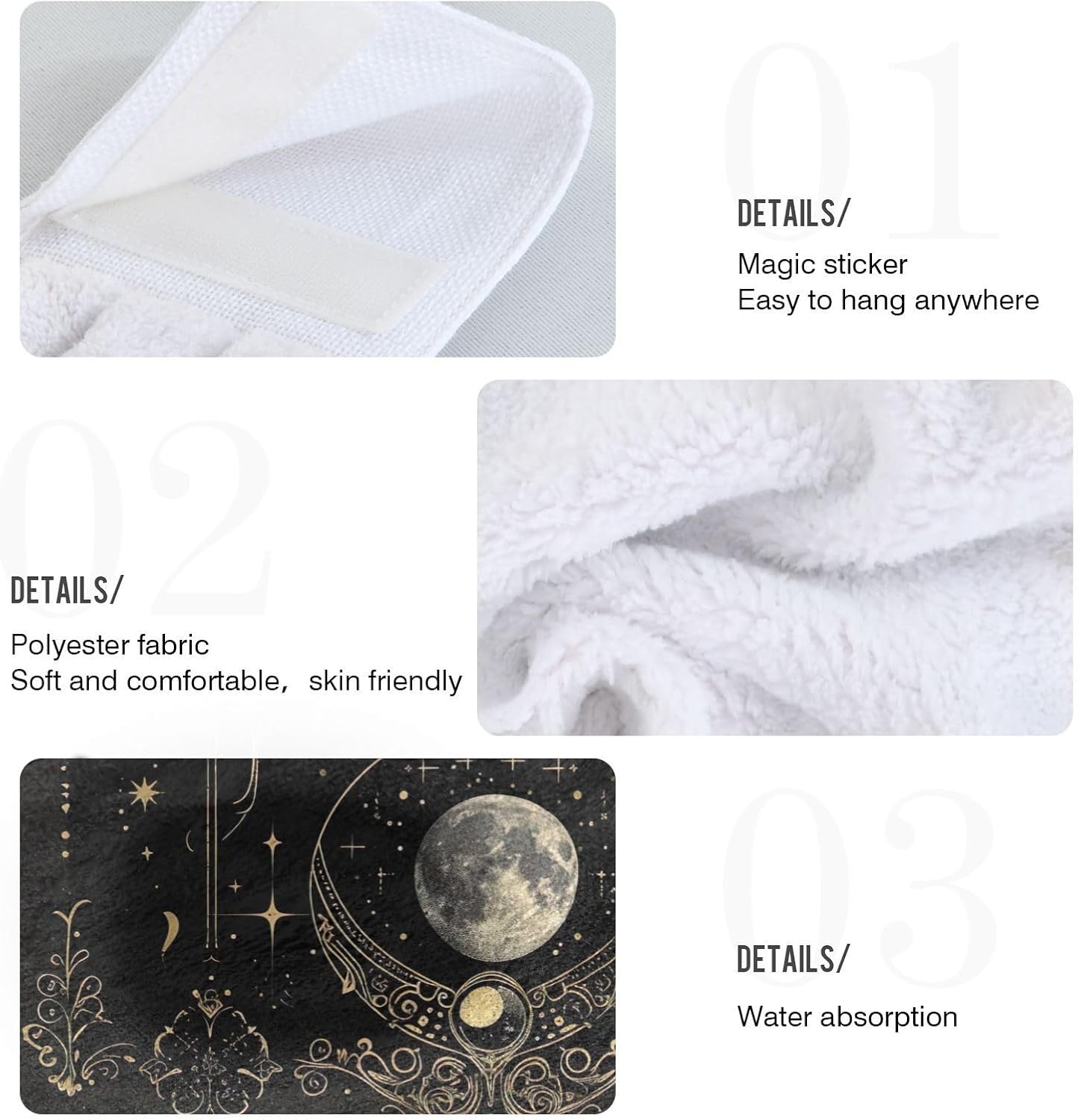 Set of 2 Hand Towels with Hanging Loop - 182x14 inches