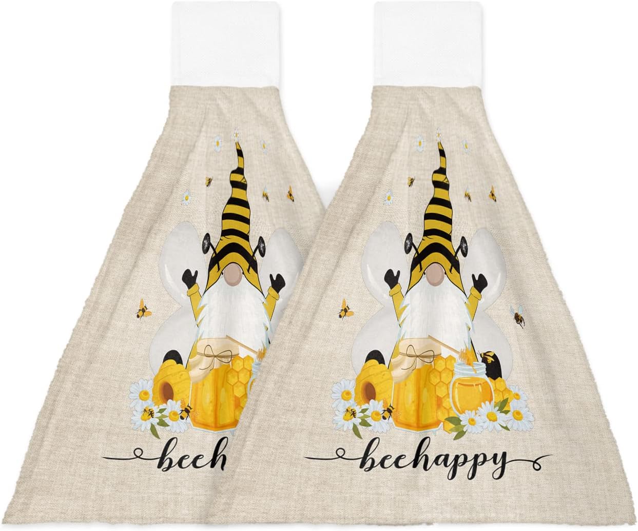 Durable Hanging Loop Towels with Bees Gnomes Design Set of 2
