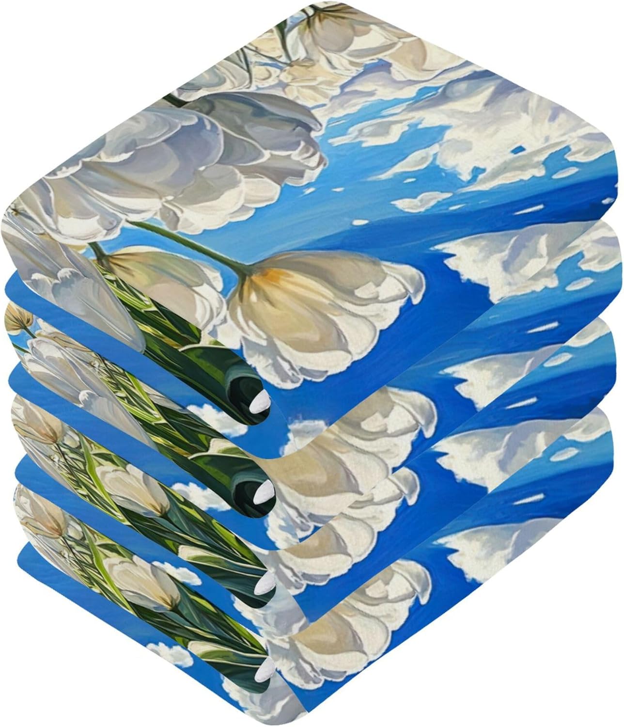 White Tulips Washcloth Set Perfect for Hands Face and Body