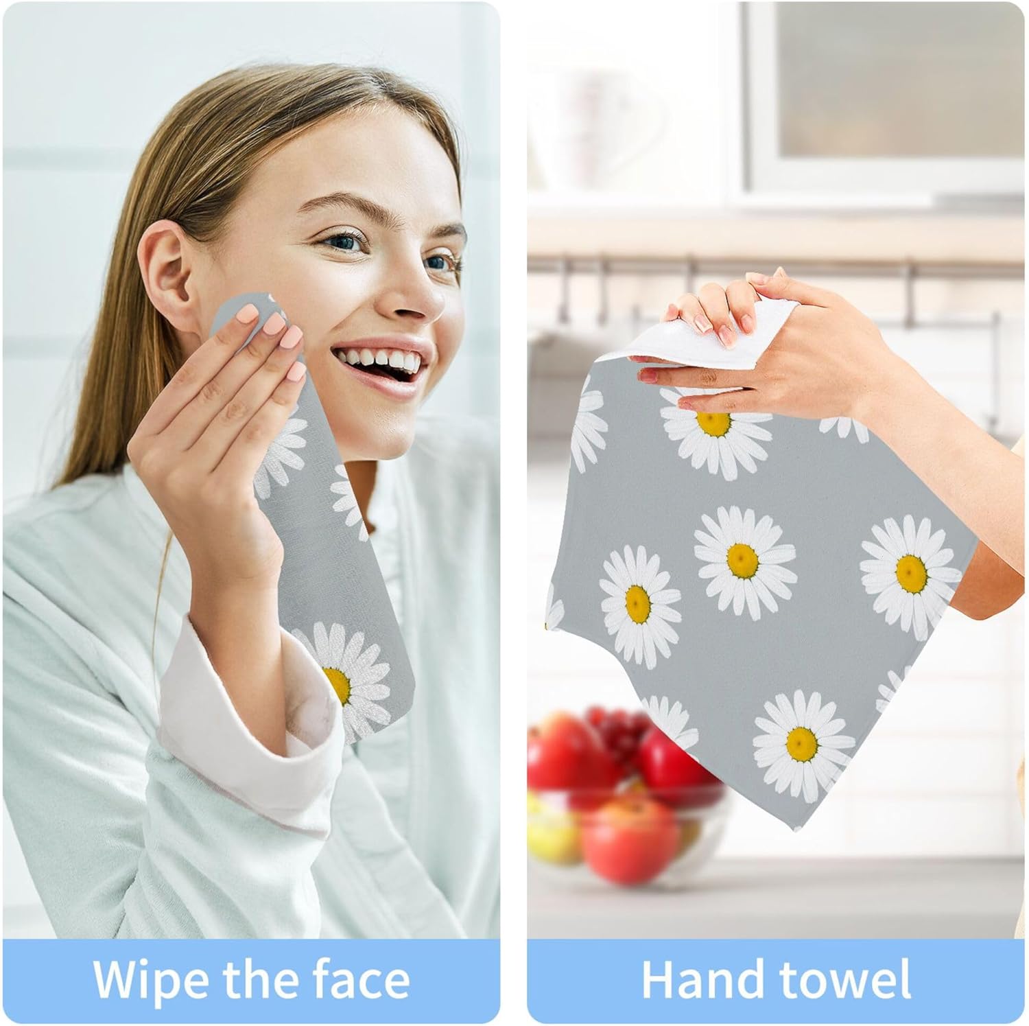 White Daisy-Shaped Pure Cotton Washcloths Set 2-Piece Reusable Face Towels