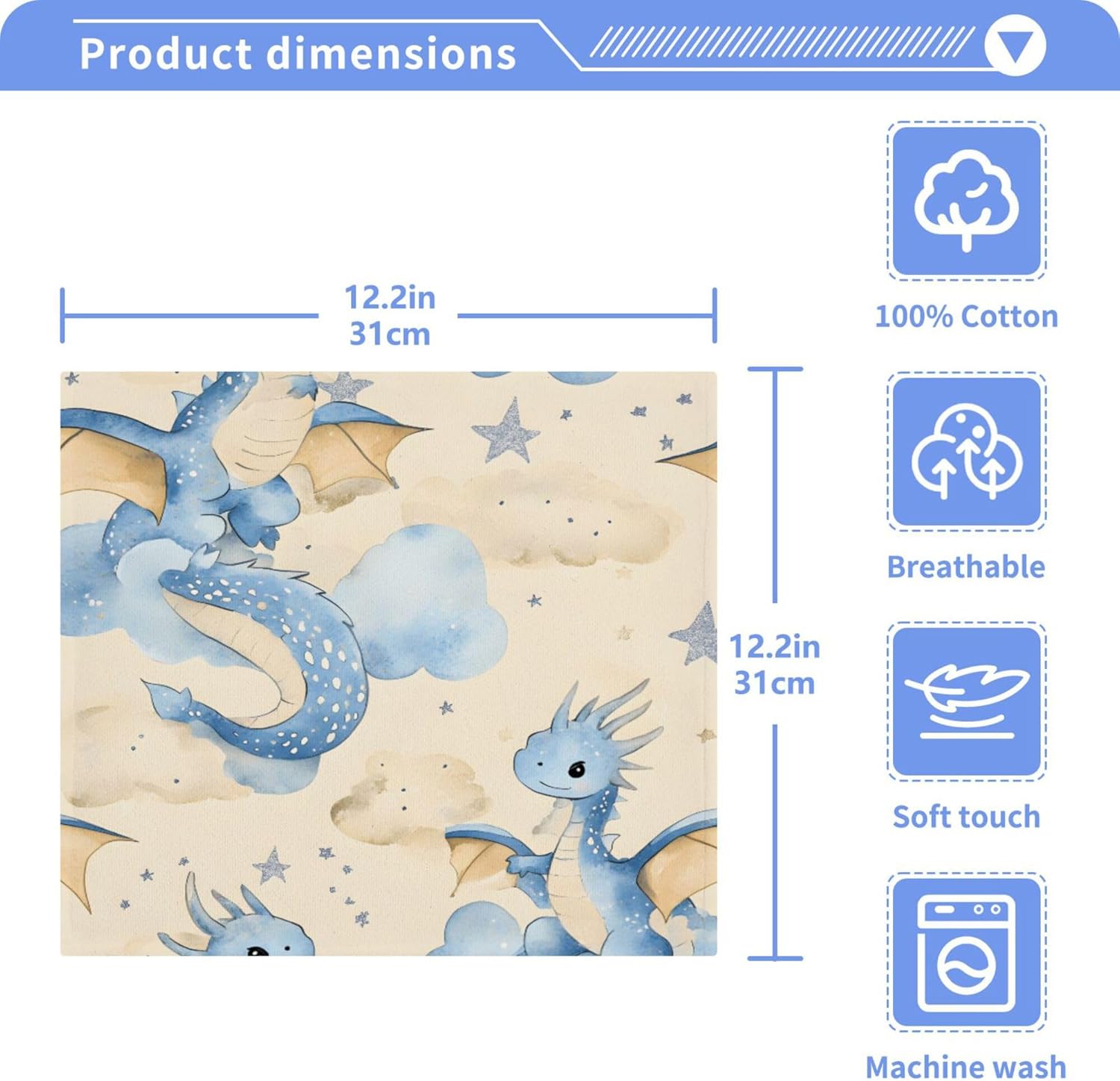 Xigua Watercolor Cute Dragons Microfiber Washcloth Set