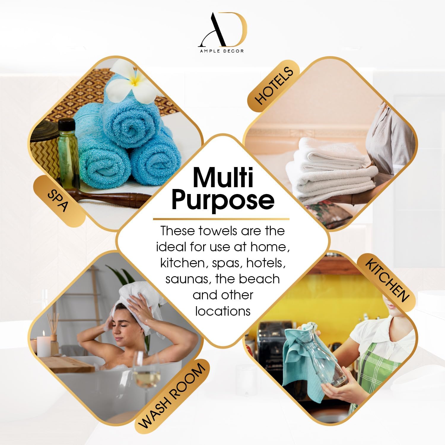 Ample Decor 6 Piece Towel Set - 100 Cotton Quick Dry
