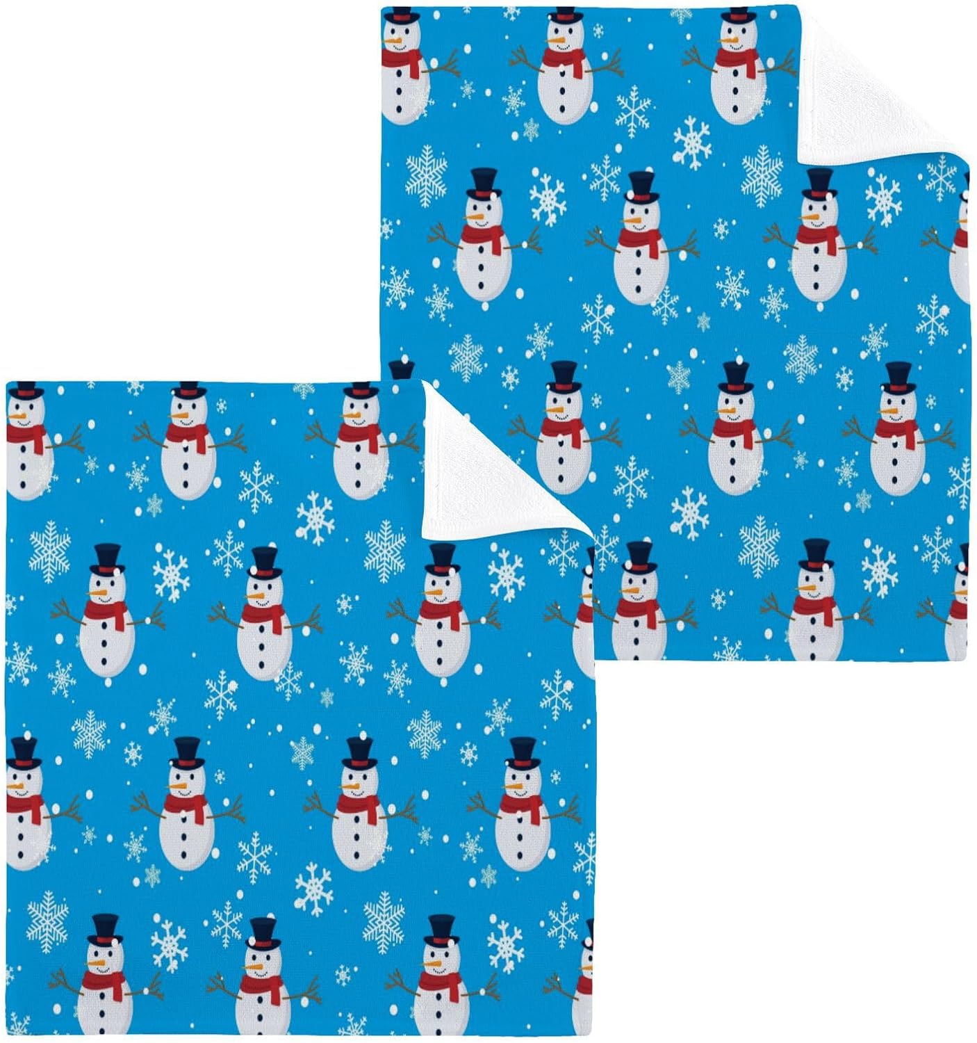 Christmas Snowman Washcloth Set - Soft Reusable Washable for Home Kitchen