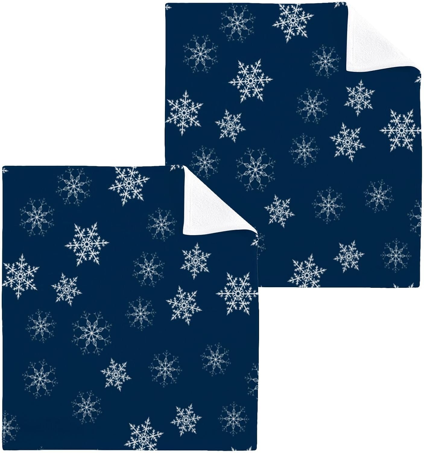 Premium Blue Snowflake Washcloths 2-Pack Soft Absorbent and Reusable Face Towels