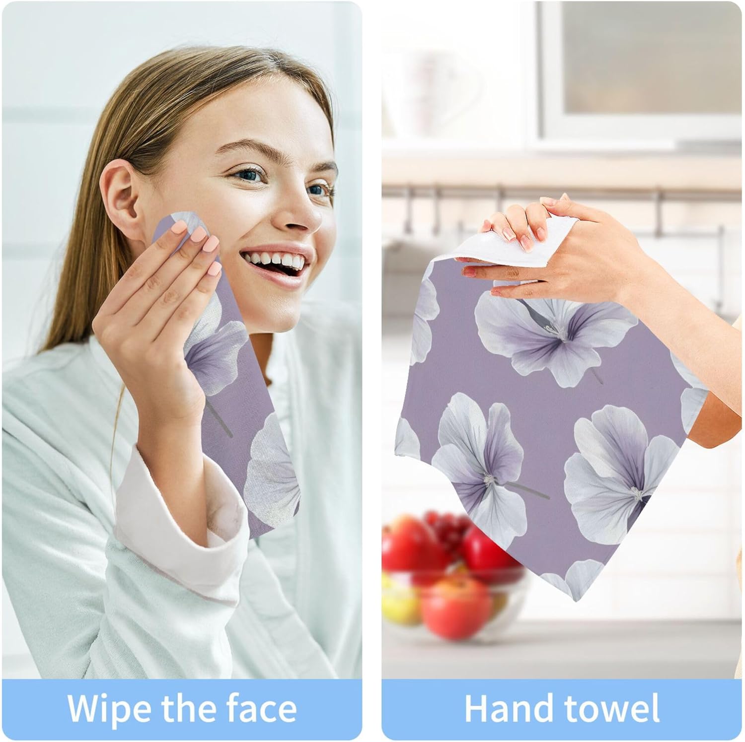 Xigua GrayGeranium Flower Washcloth Set