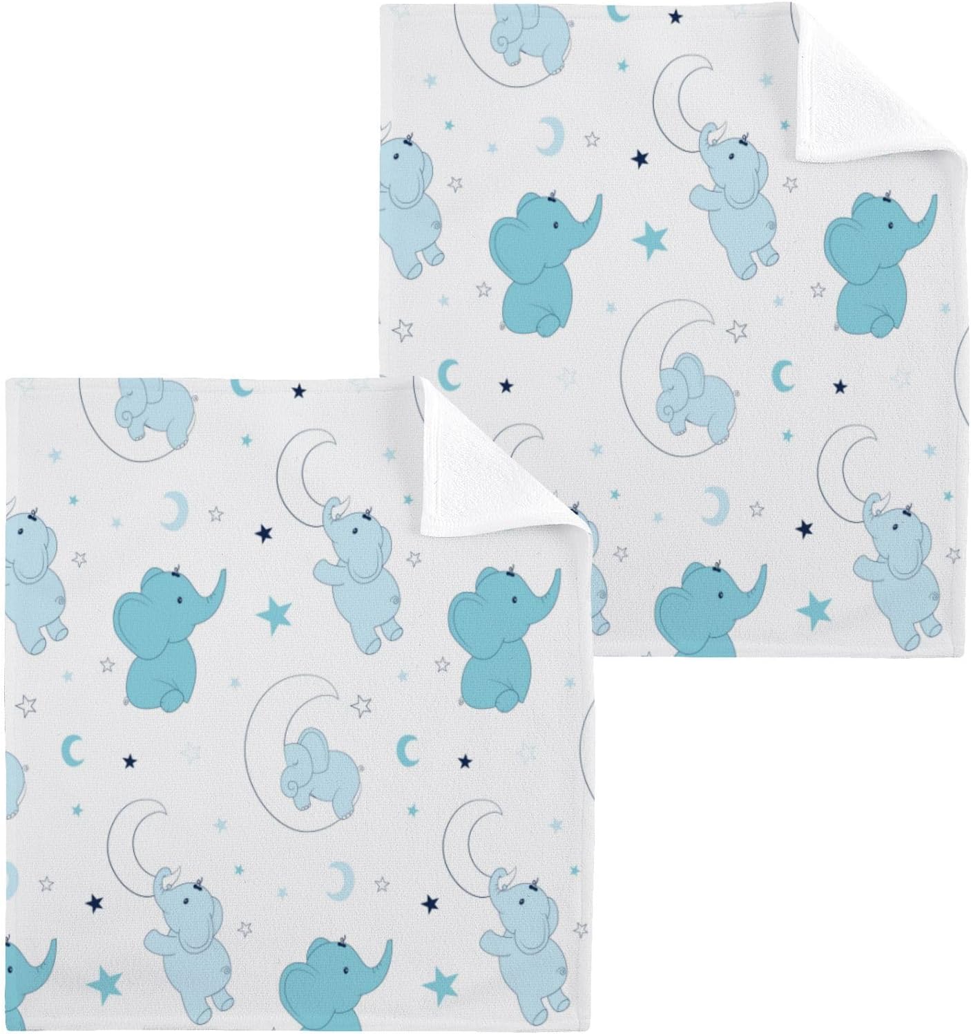 Elephant Washcloths 2 Pack Soft Absorbent Cotton Baby Face Towels