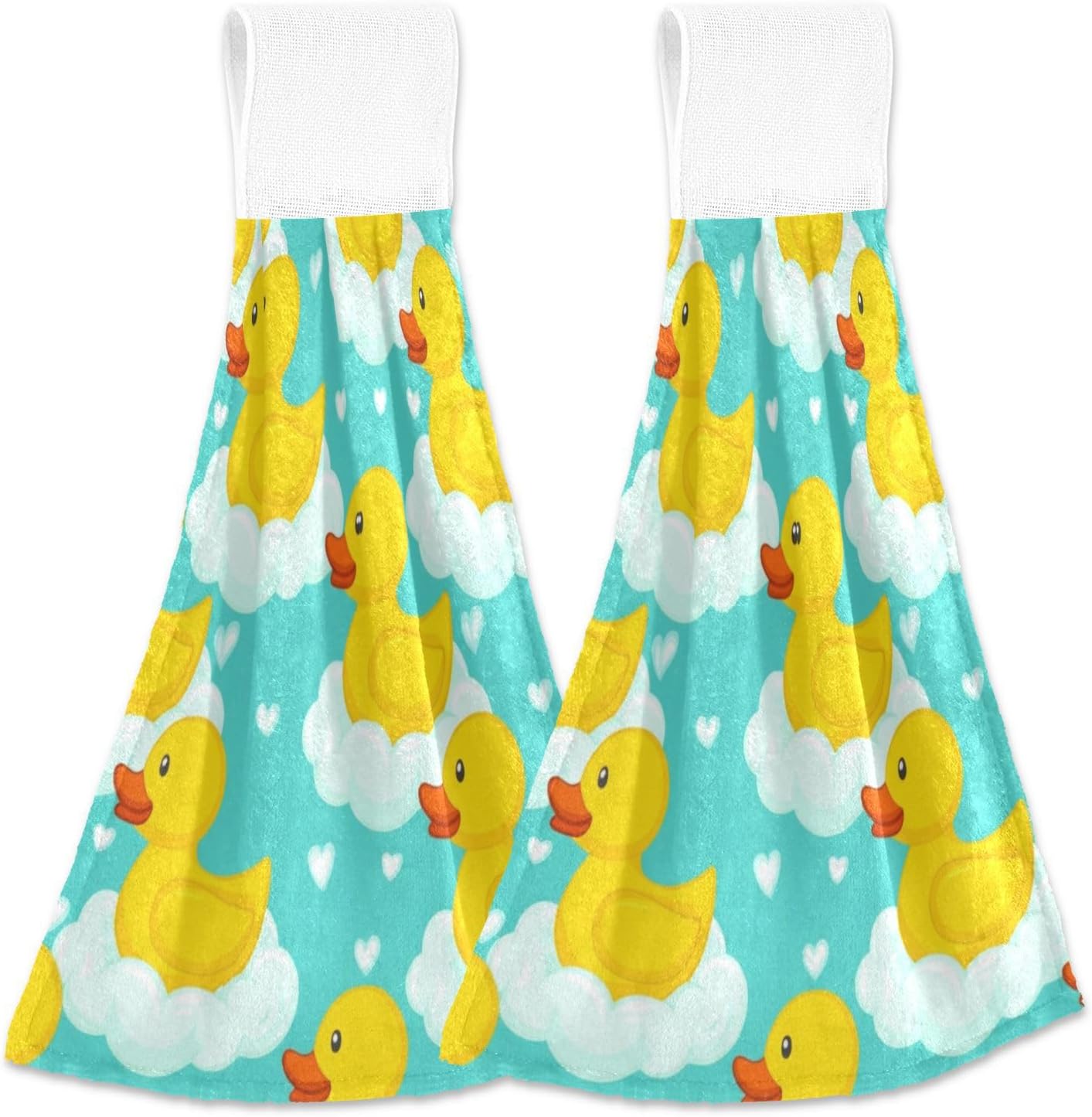 Cute Yellow Ducks Hand Towel Set of 2 with Hanging Loop