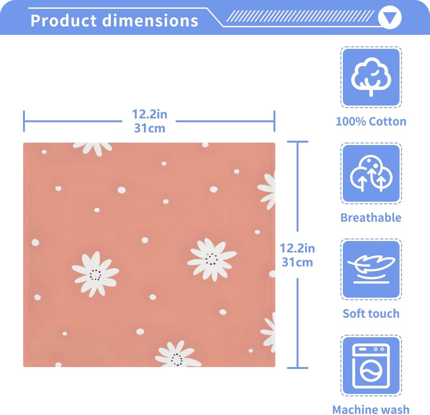 Xigua White Daisy Washcloths Set of 2 12x12 Inch