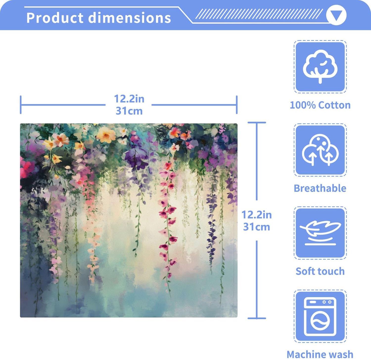 Xigua Vibrant Wildflowers Washcloths Set of 2 12x12 Inch