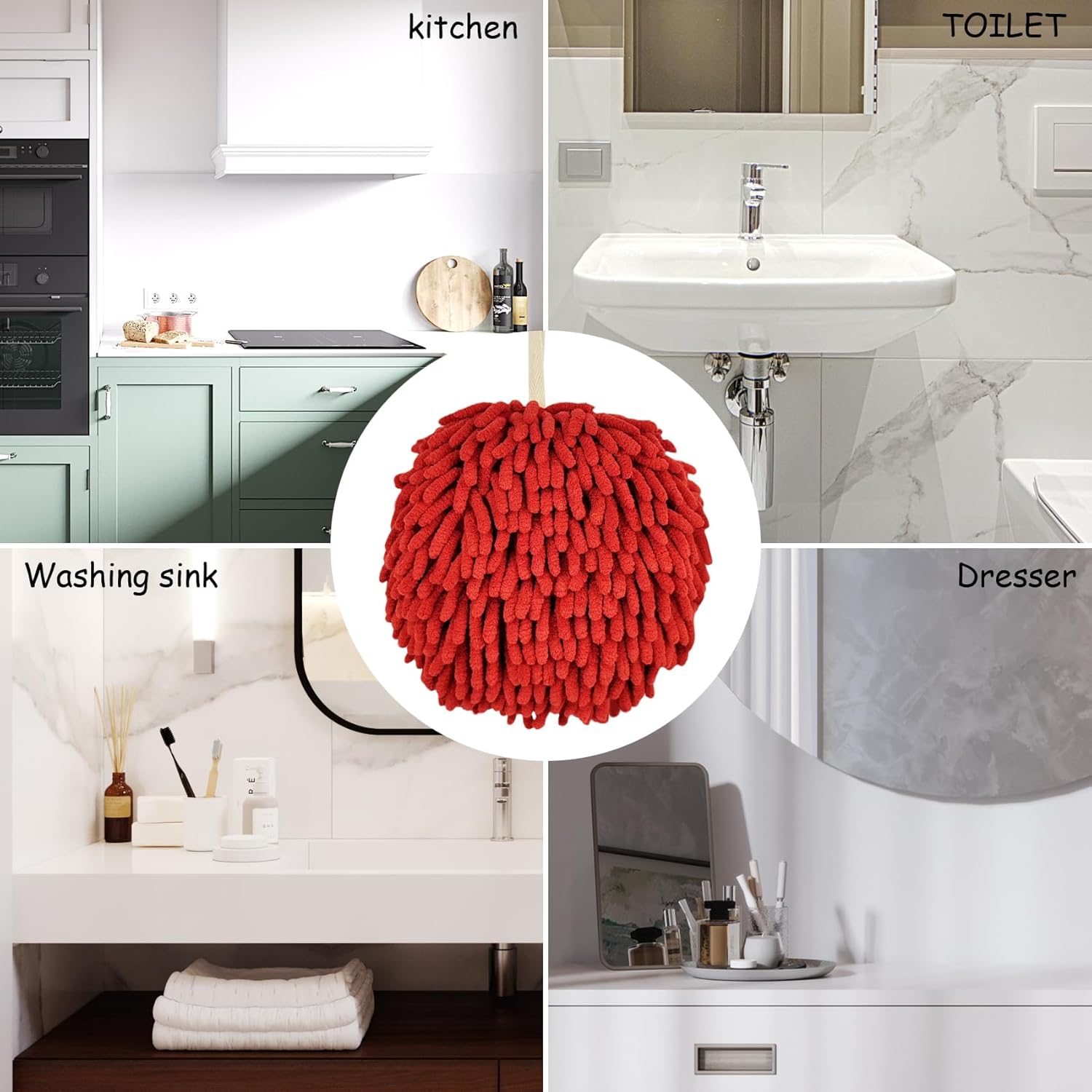 Fuzzy Ball Hand Towel 2-Pack Chenille Towels for Bathroom and Kitchen