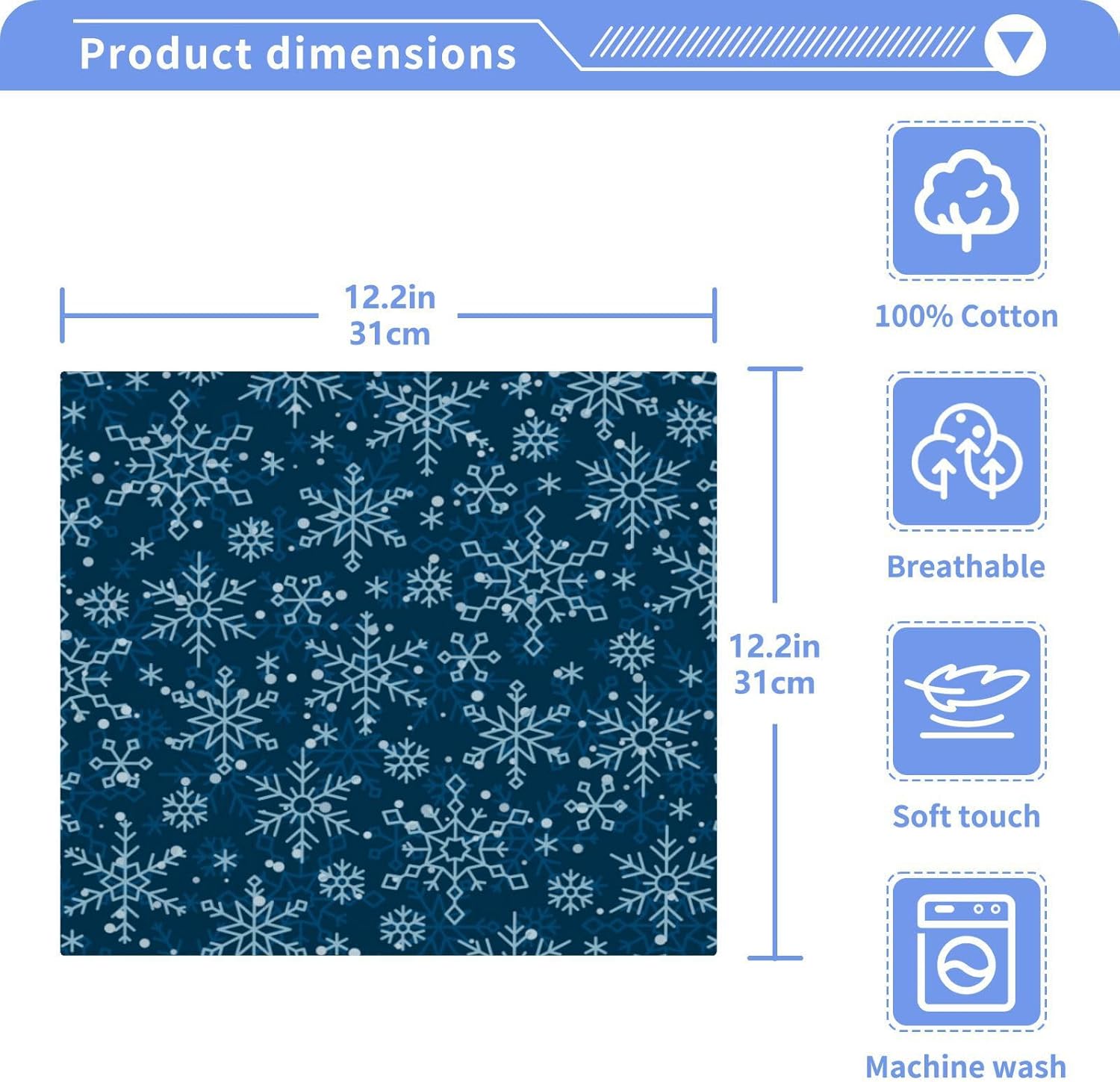 Blue Snowflake Washcloth 2-Pack Soft Absorbent Cotton Baby Face Towels