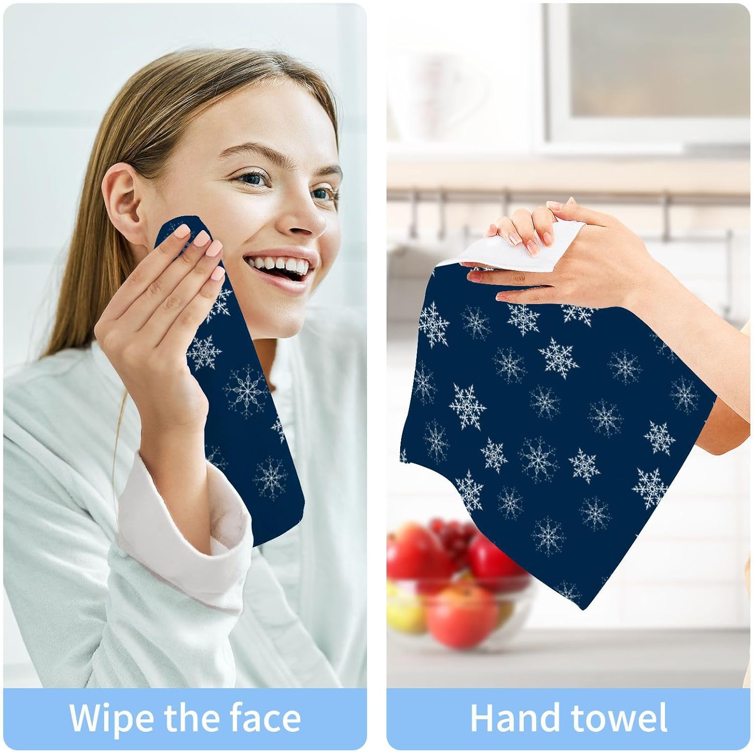 Premium Blue Snowflake Washcloths 2-Pack Soft Absorbent and Reusable Face Towels