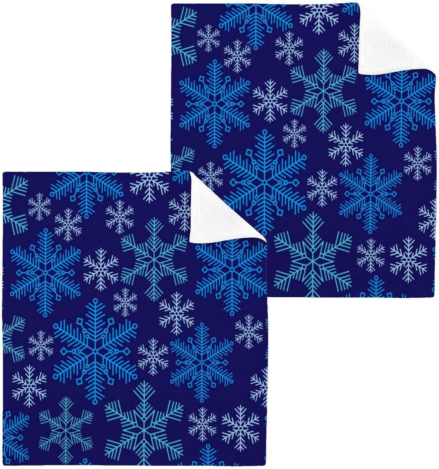 Blue Snowflake Washcloths Soft Cotton Face Towels - Reusable Washable 12x12