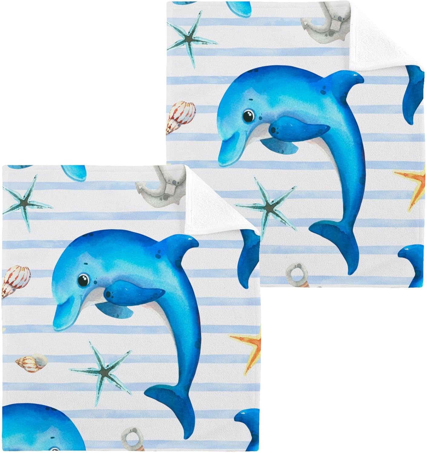 Xigua Cute Dolphin Washcloths Set of 2 12x12 Inch