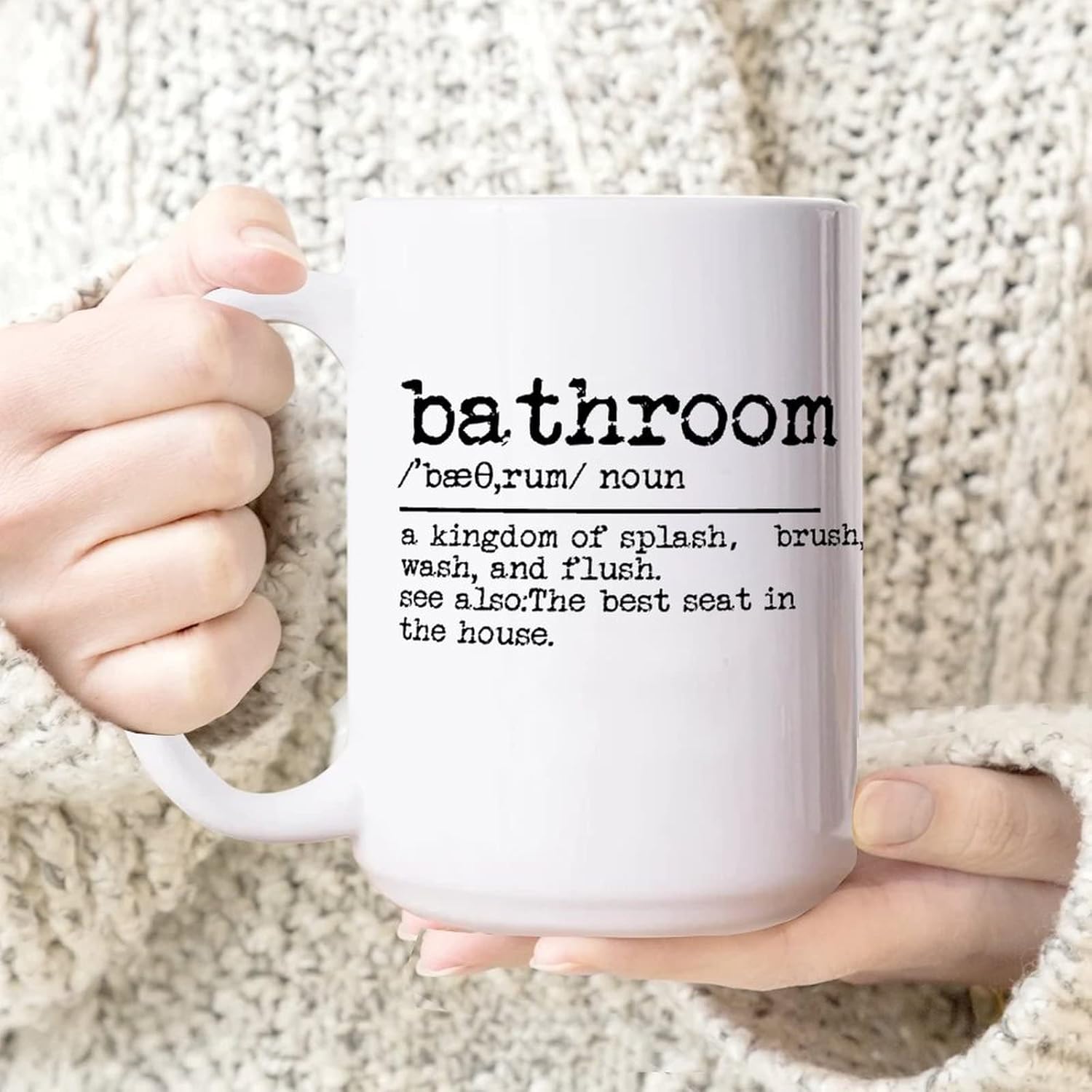 15oz White Ceramic Coffee Mug with bathroom-themed dictionary