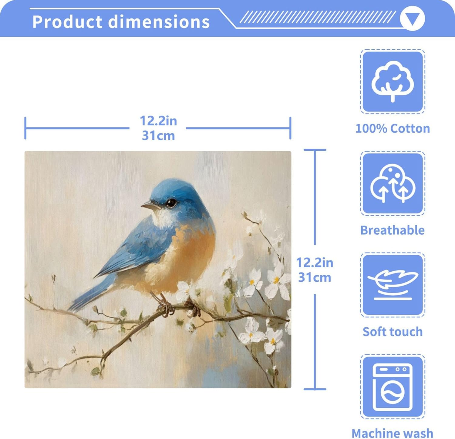 Stylish Xigua Blue Bird Washcloth Set