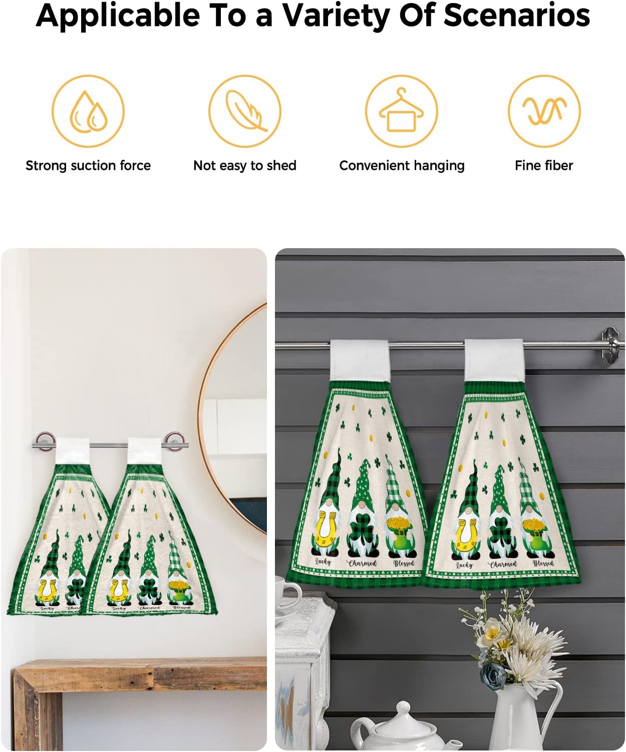 St Patricks Day 2-Piece Absorbent Towels with Hanging Loops