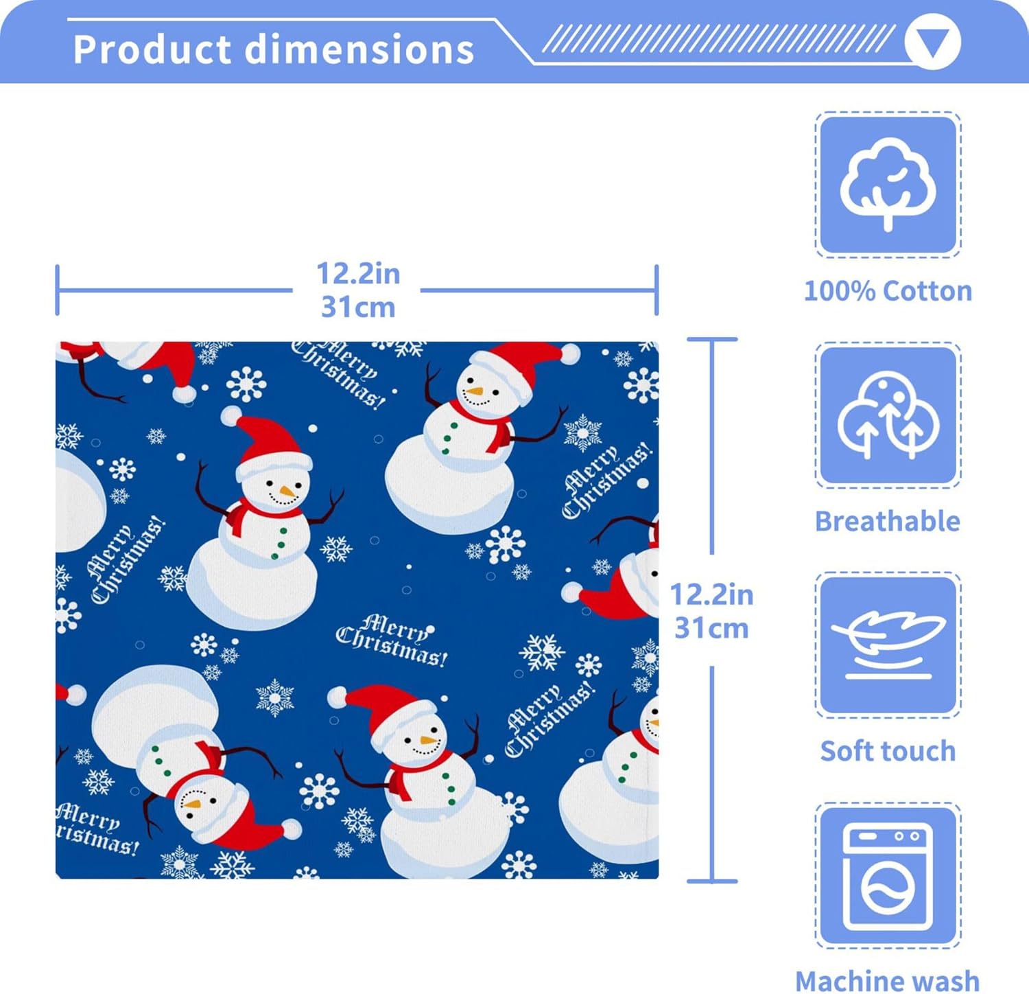 Xigua Christmas Snowman Washcloths Set of 2 12x12 Inch