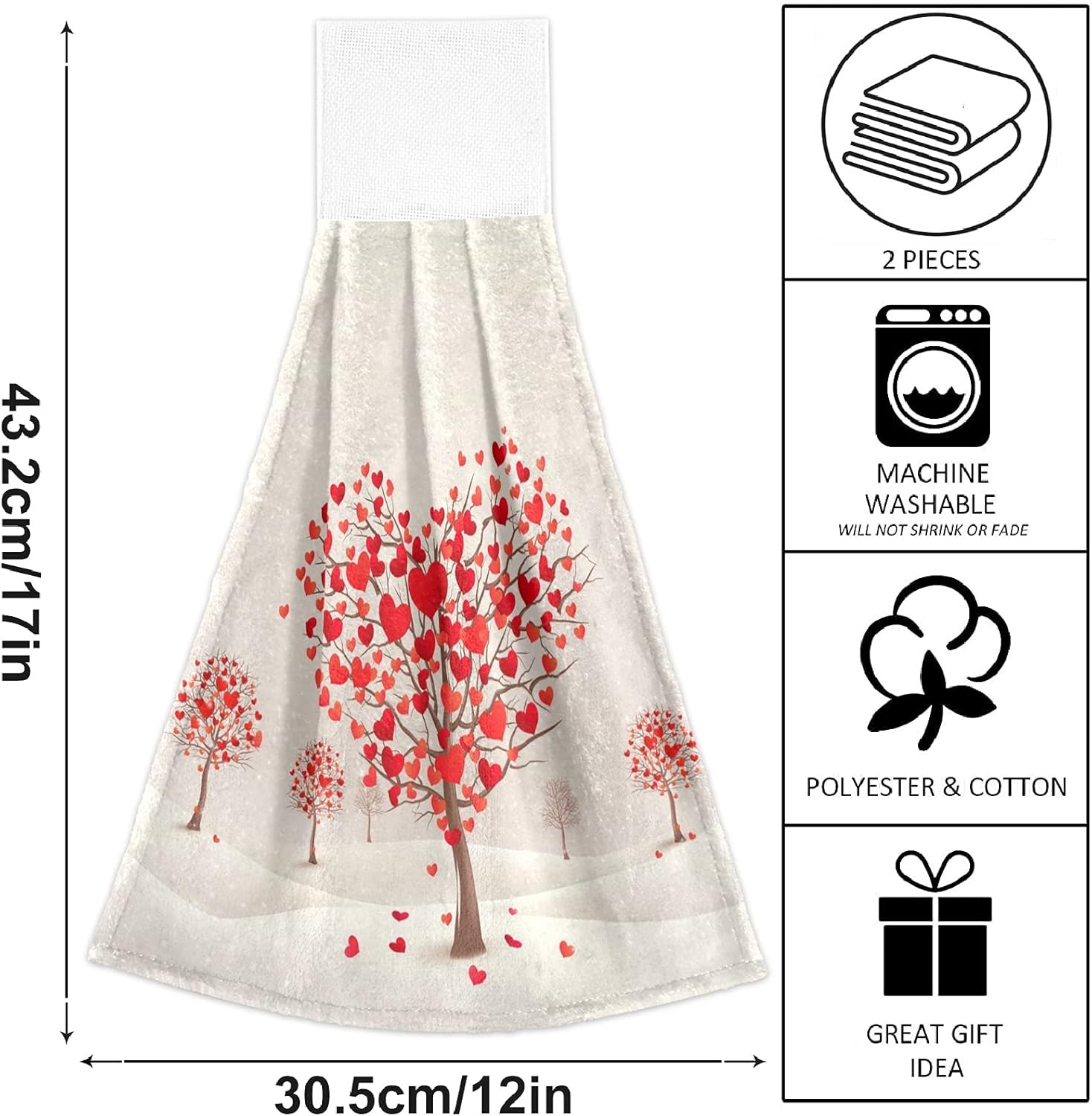 Valentines Heart Shaped Tree Towels 2-Piece Handle