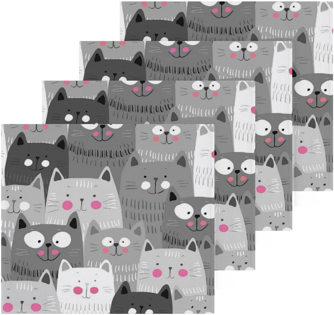 Highly Absorbent Grey Cat Washcloths 2Pack Soft Cotton Face Towels