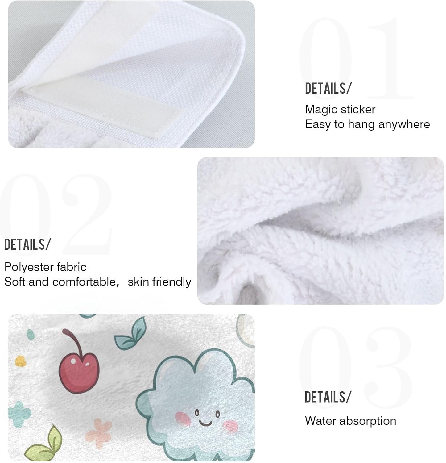 Kawaii Pastel Cloud Hand Towel Set of 2 with Hanging Loop