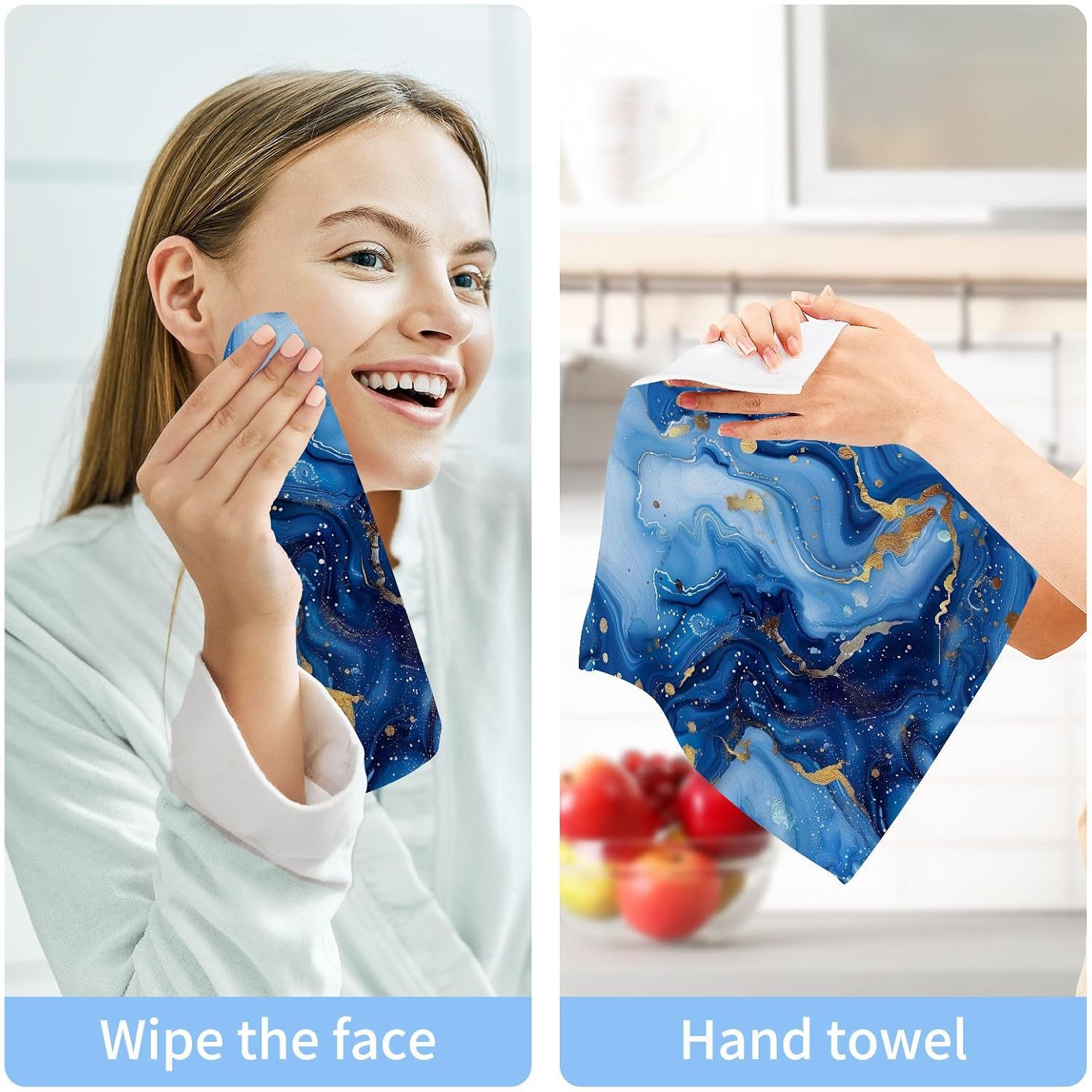Blue Gold Marble Washcloths 2 Pack