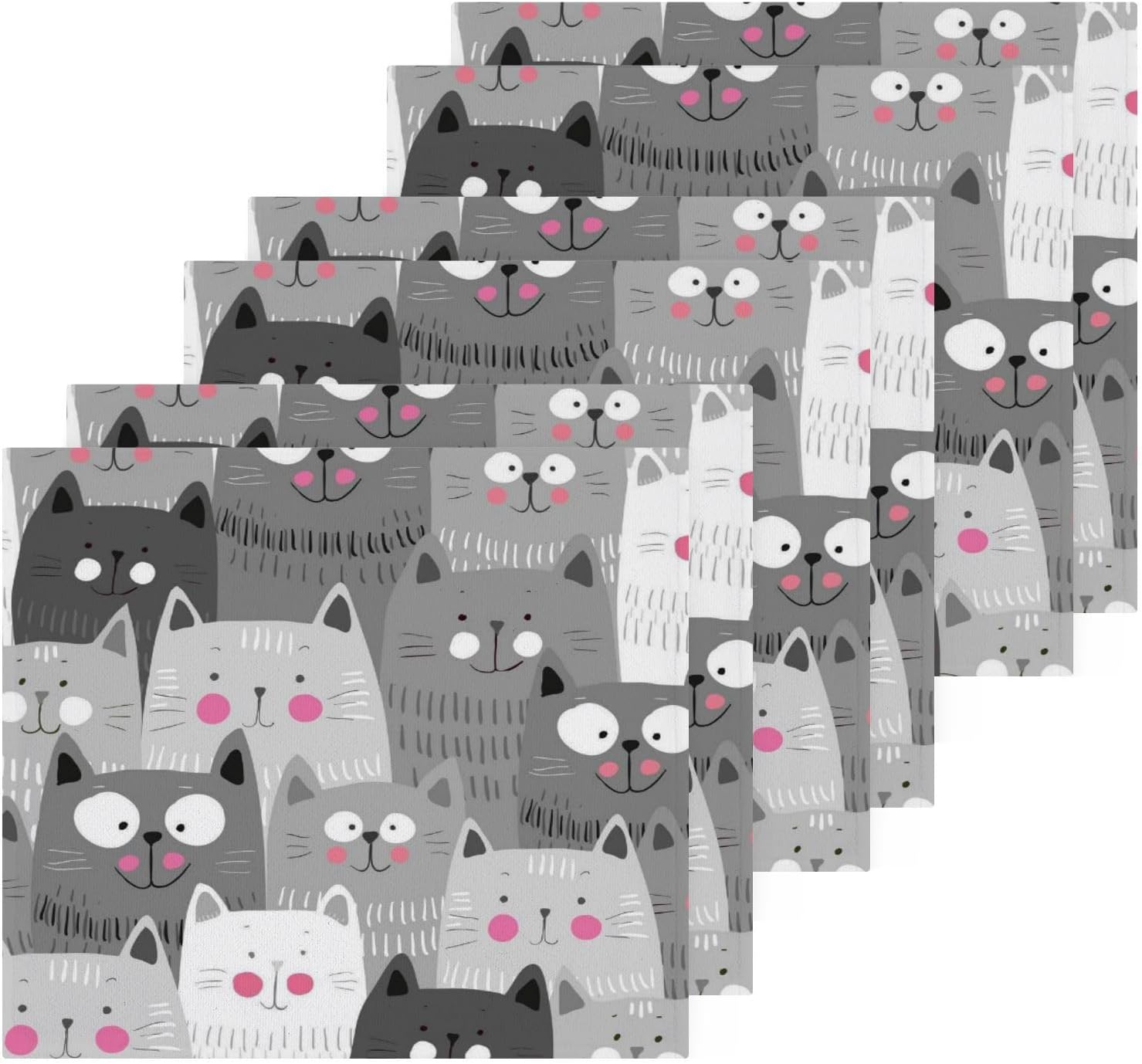 Highly Absorbent Grey Cat Washcloths 2Pack Soft Cotton Face Towels