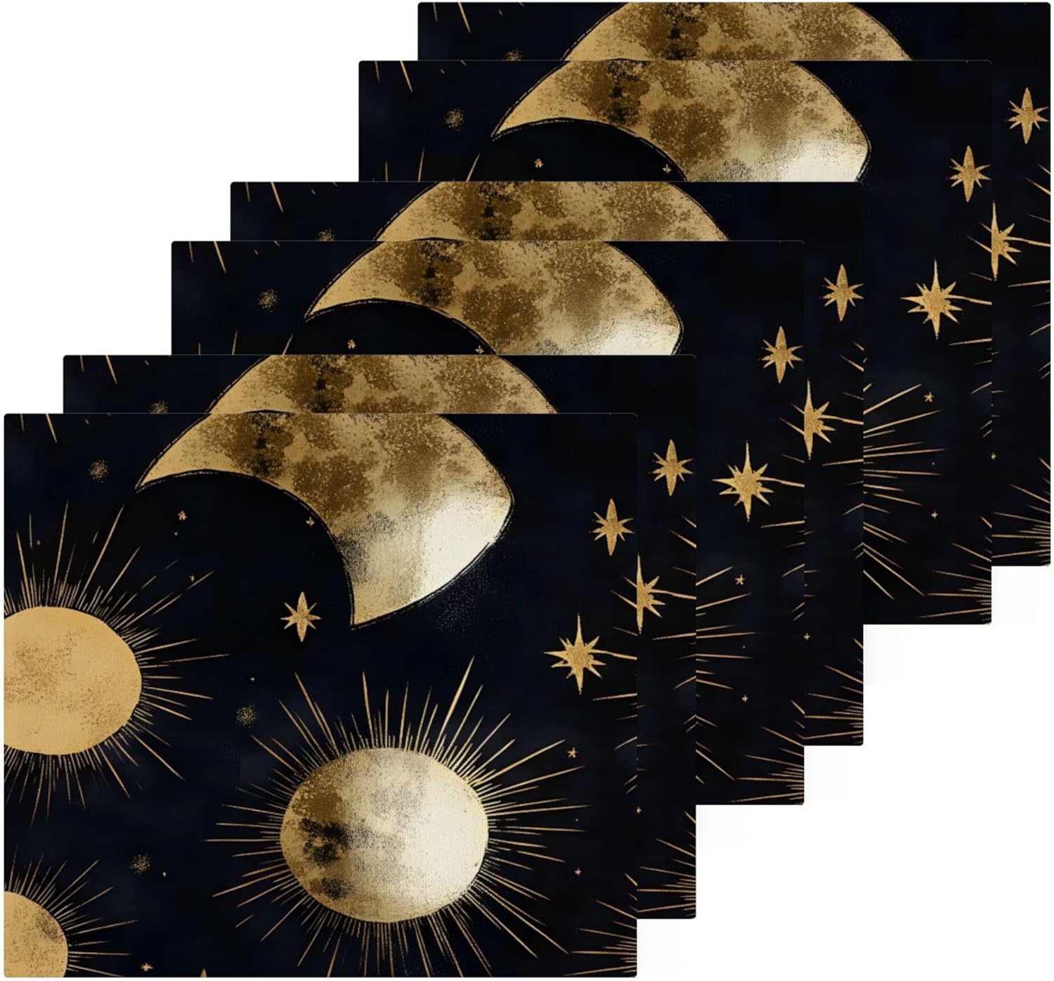 Xigua Gold Foil Washcloth Set 12x12 Moon and Star Design Fast Drying
