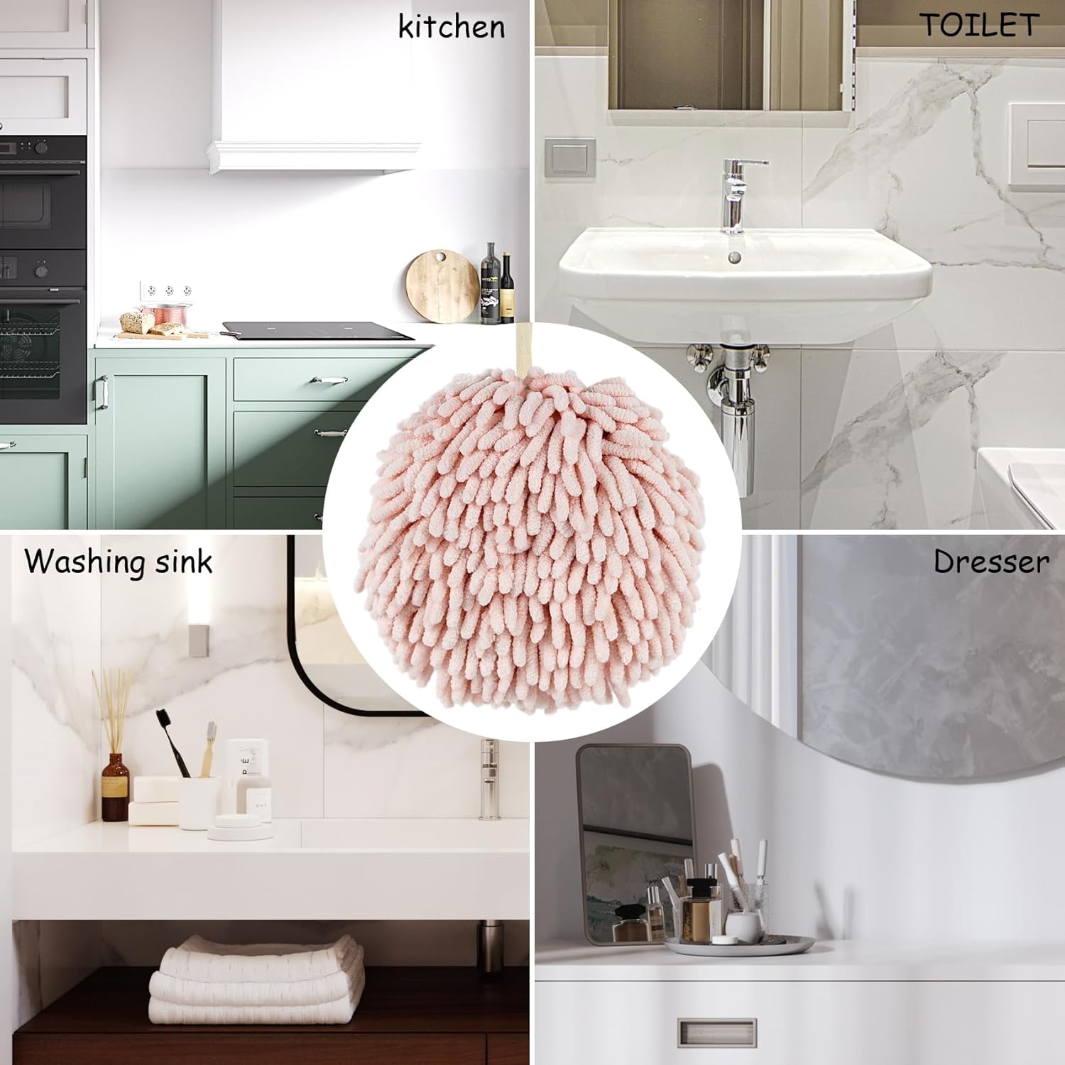 Chenille Fuzzy Ball Hand Towels for the Bathroom - Quick Dry Absorbent