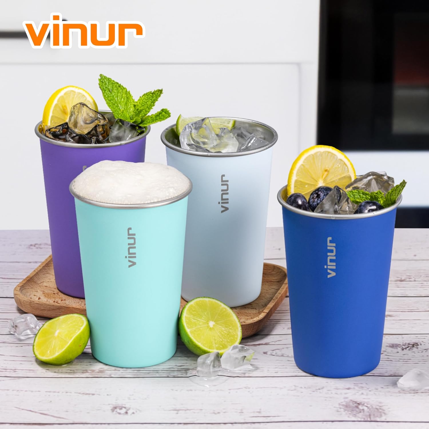Stainless Steel Pint Glasses 4-Pack 16 Oz Child-Friendly Durable Eco-Friendly