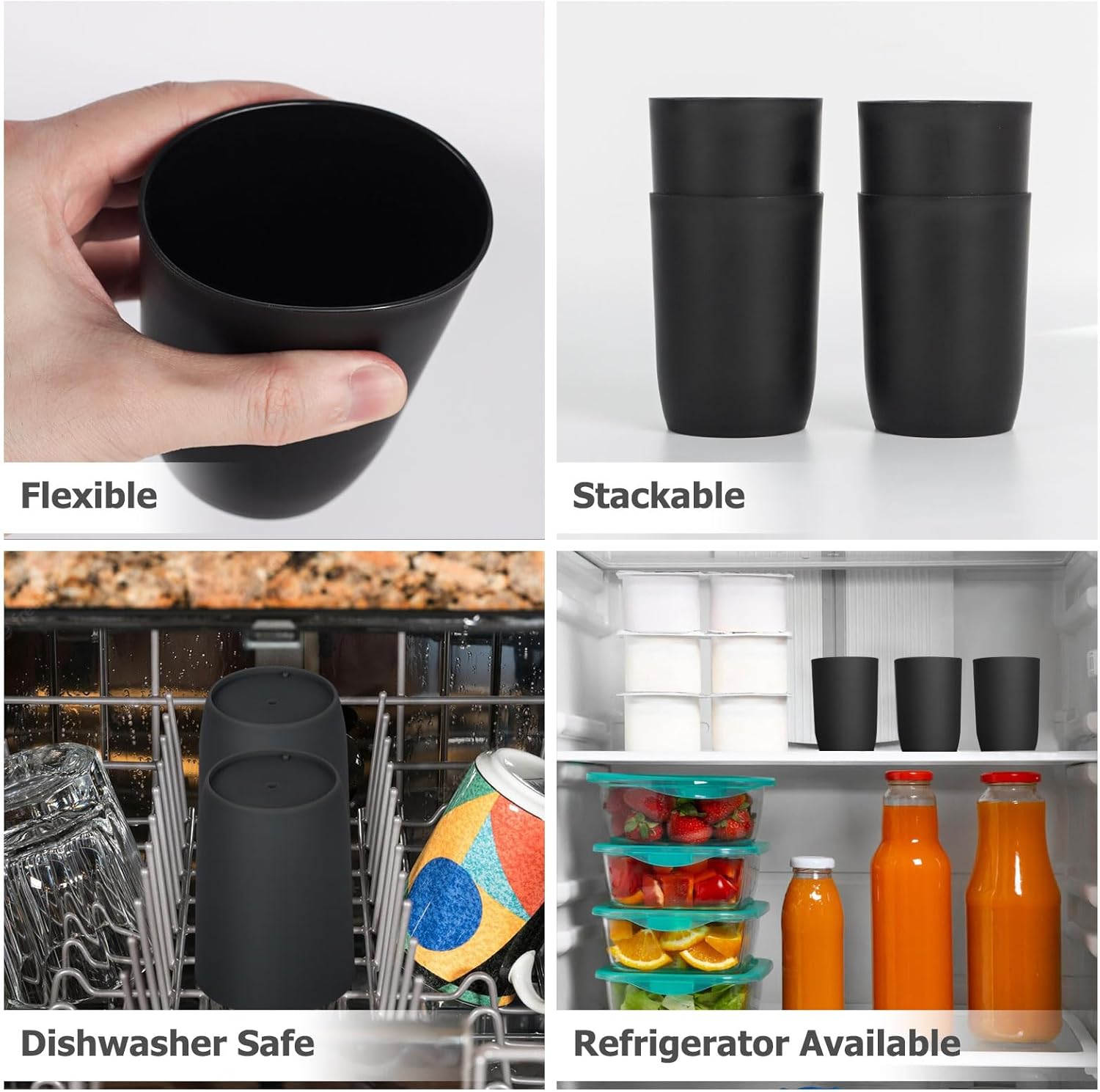 Topsky 4-Pack Transparent Glass Tumbler Set - Reusable Eco-Friendly Stackable