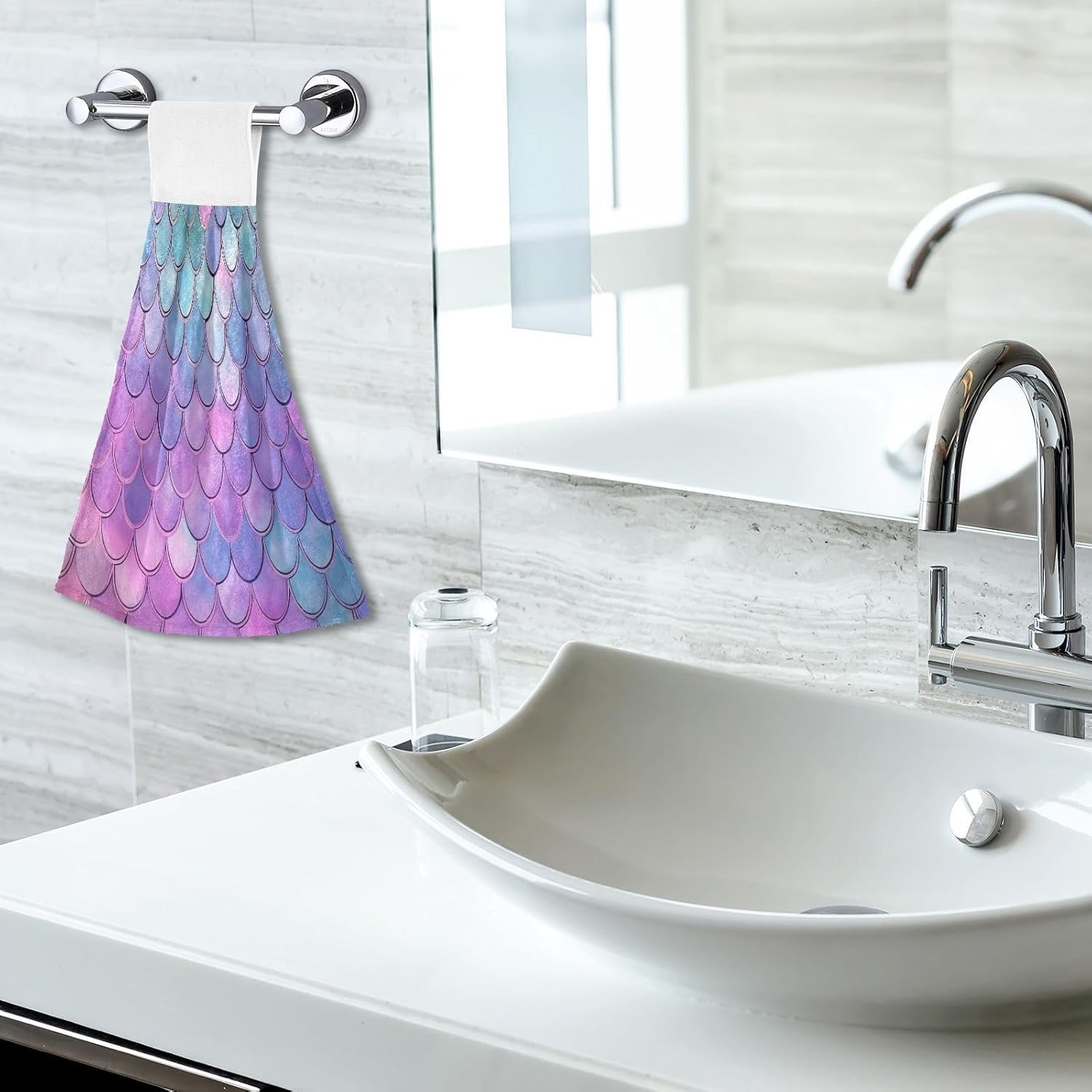Soft Quick Dry Kids Hand Towel Hook Set of 2 with Mermaid Scales