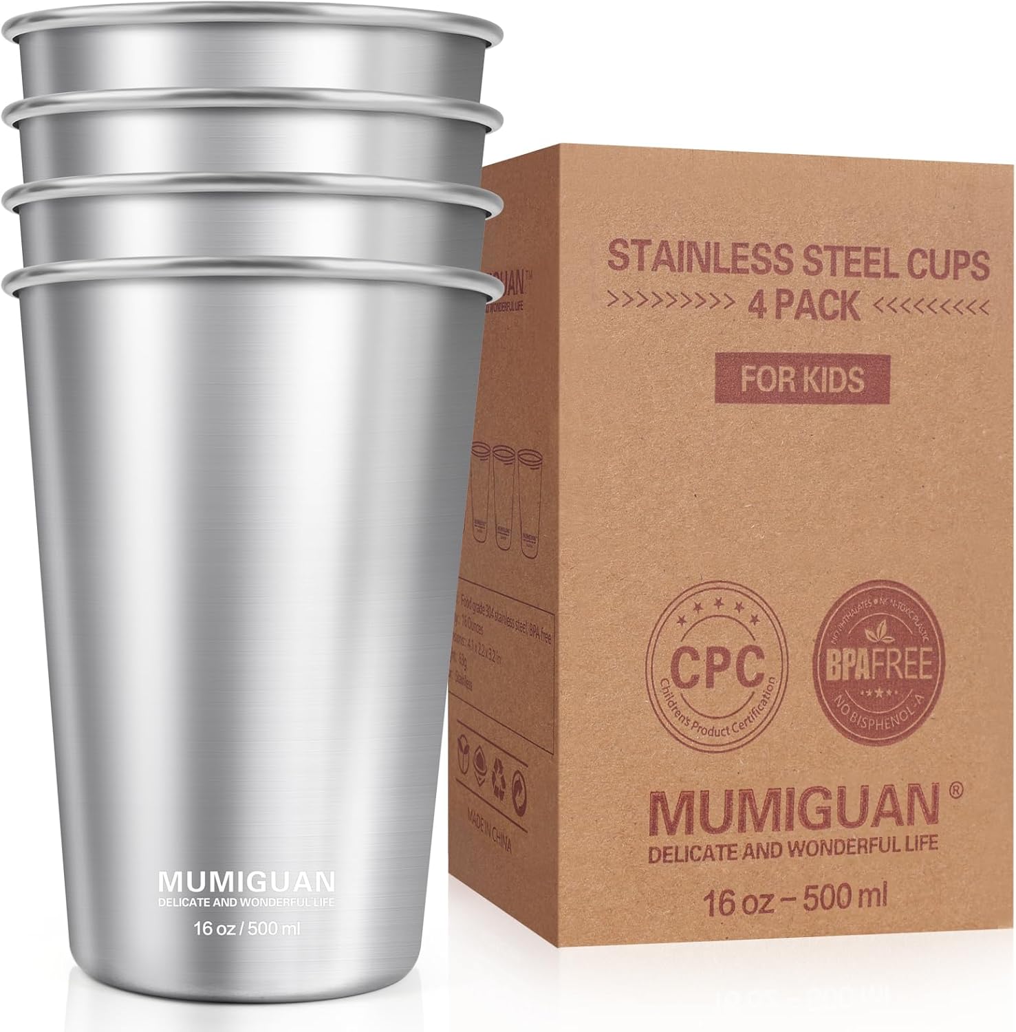 16oz 188 Stainless Steel Pint Cups BPA-Free Stackable camping drinking glasses