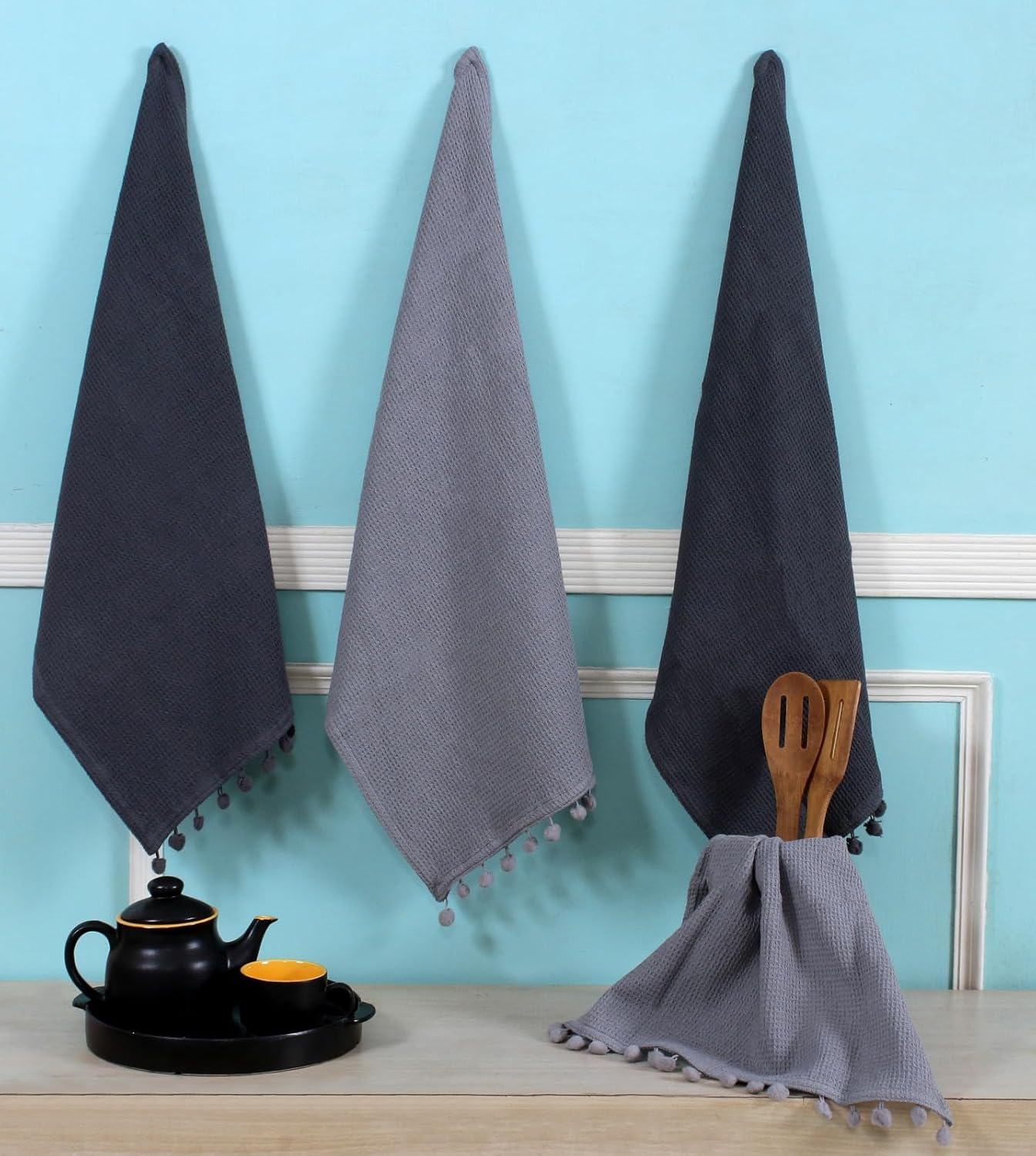 Set of 4 100 Cotton Waffle Weave Kitchen Towels Soft Durable Absorbent