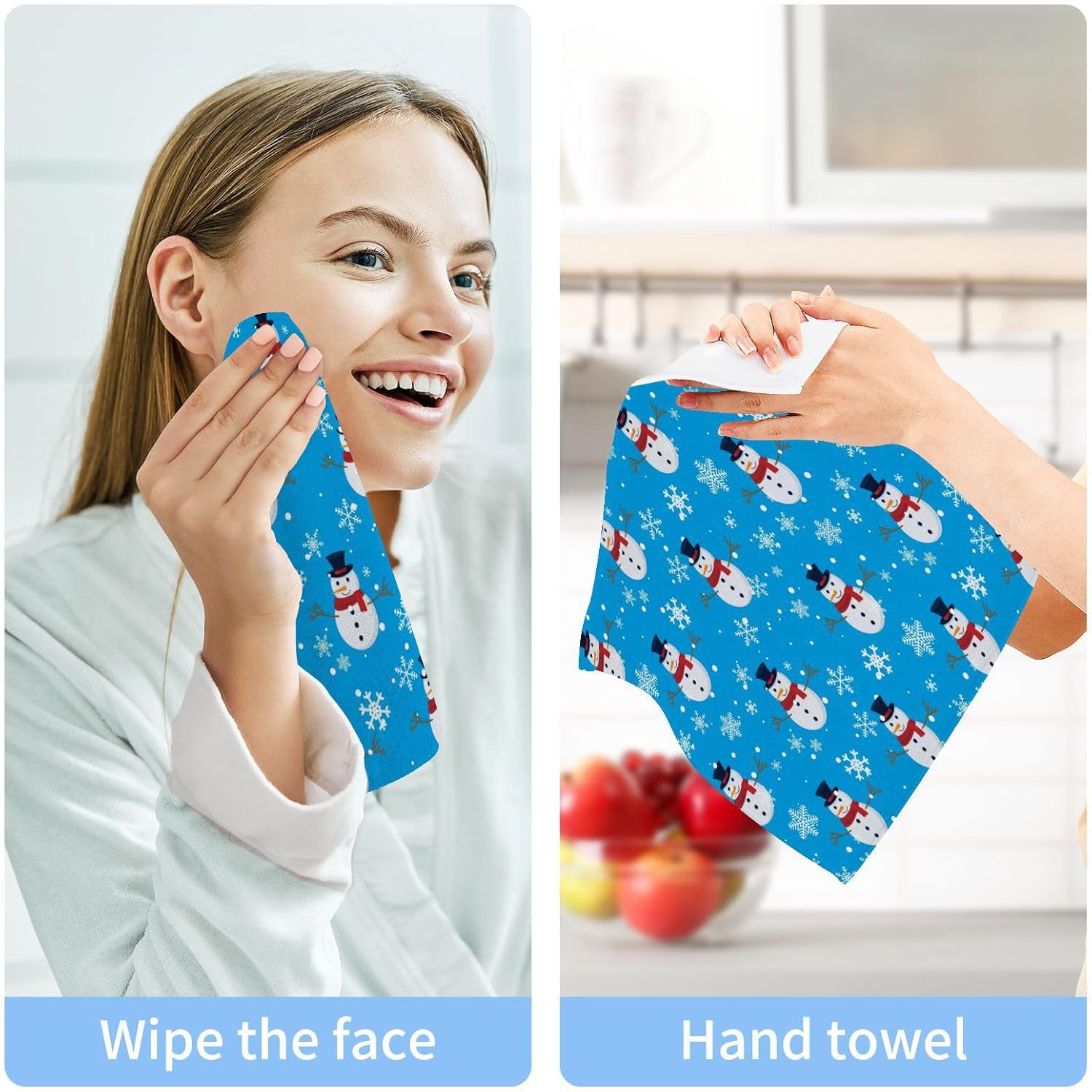 Christmas Snowman Washcloth Set - Soft Reusable Washable for Home Kitchen