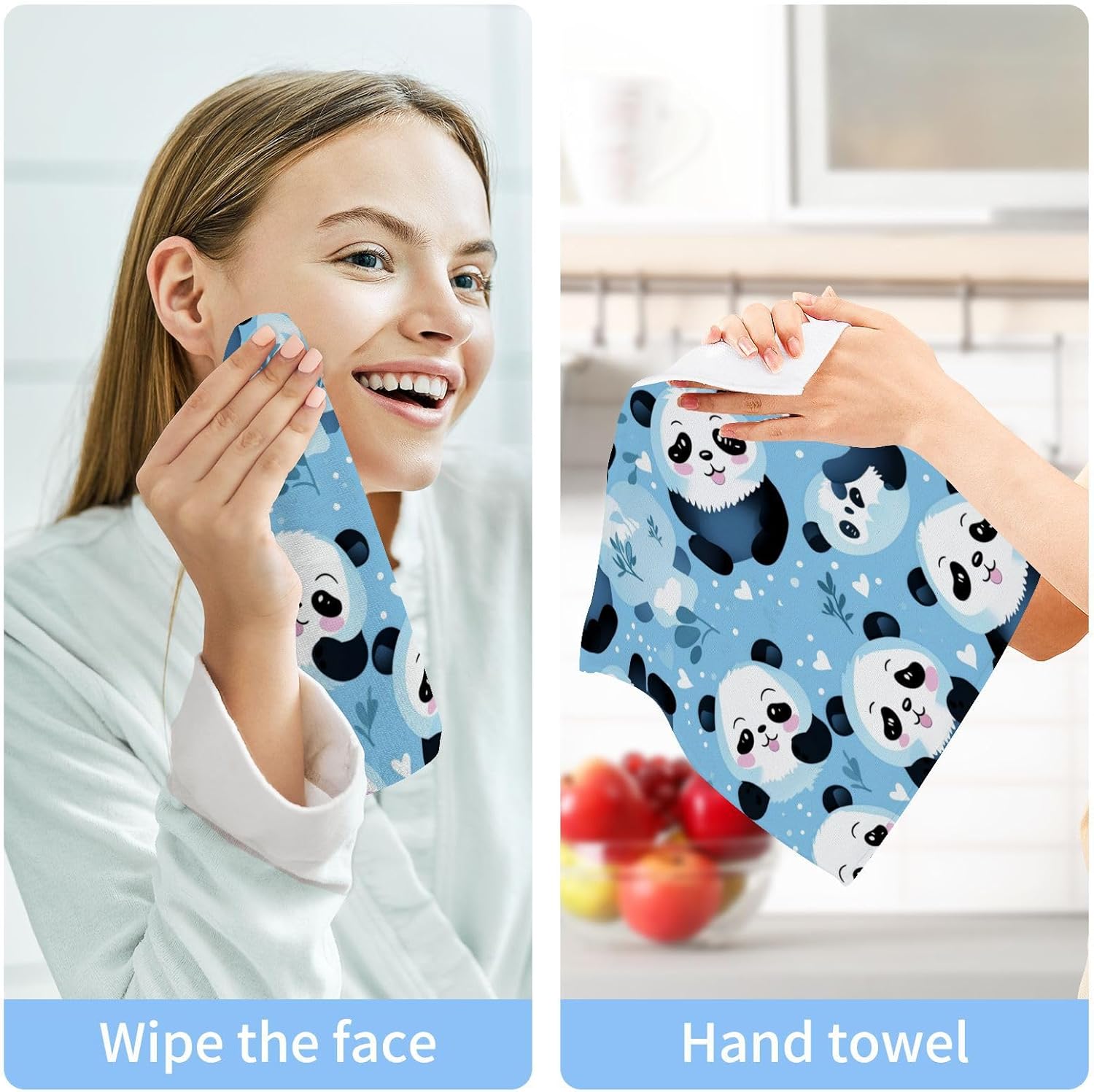 Cute Panda Washcloth 2-Piece Set for Babies Soft Reusable Washable