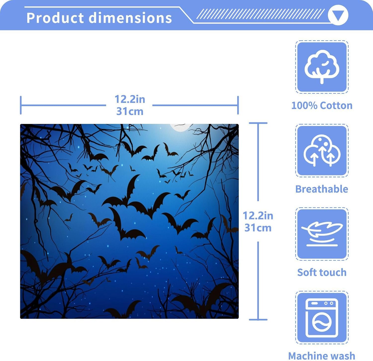 Halloween Bat Washcloth Set for Adults Soft Absorbent Reusable Washcloths