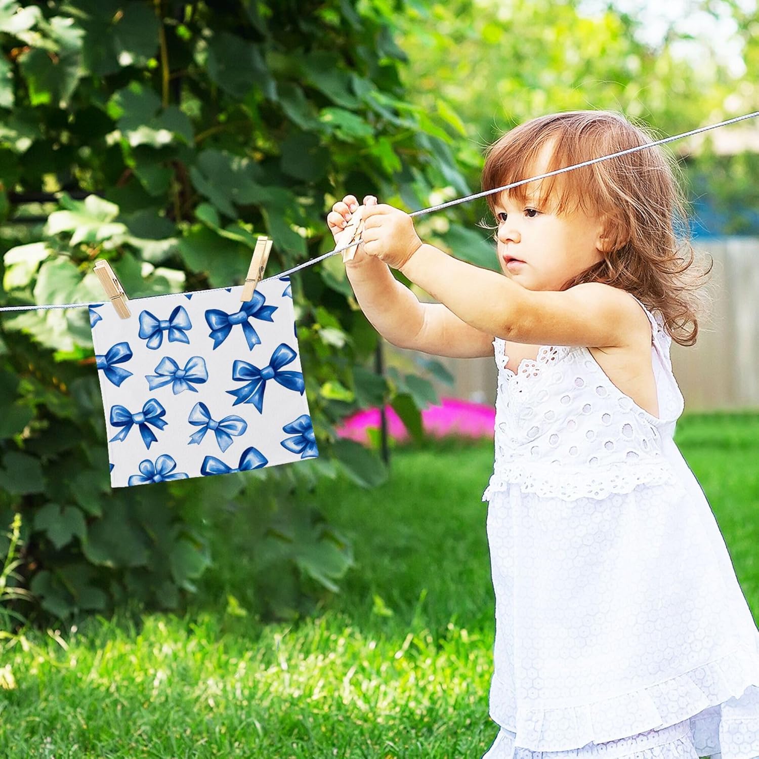 Xigua Blue Bows Washcloth Set - Fast Drying Hypoallergenic Soft Absorbent