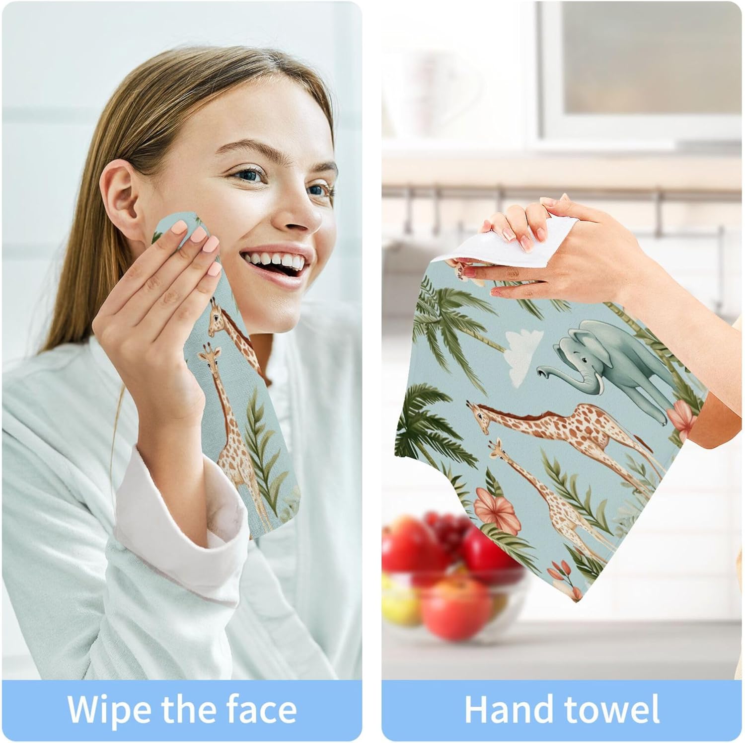 Xigua Giraffes and Elephants Washcloth Set