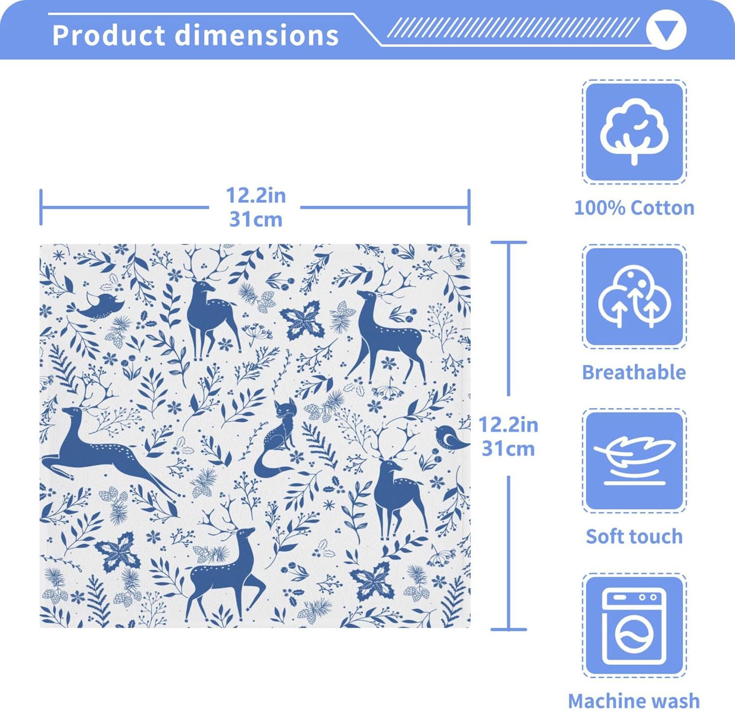 Xigua Christmas Deer Washcloths Set of 2 12x12 Inch